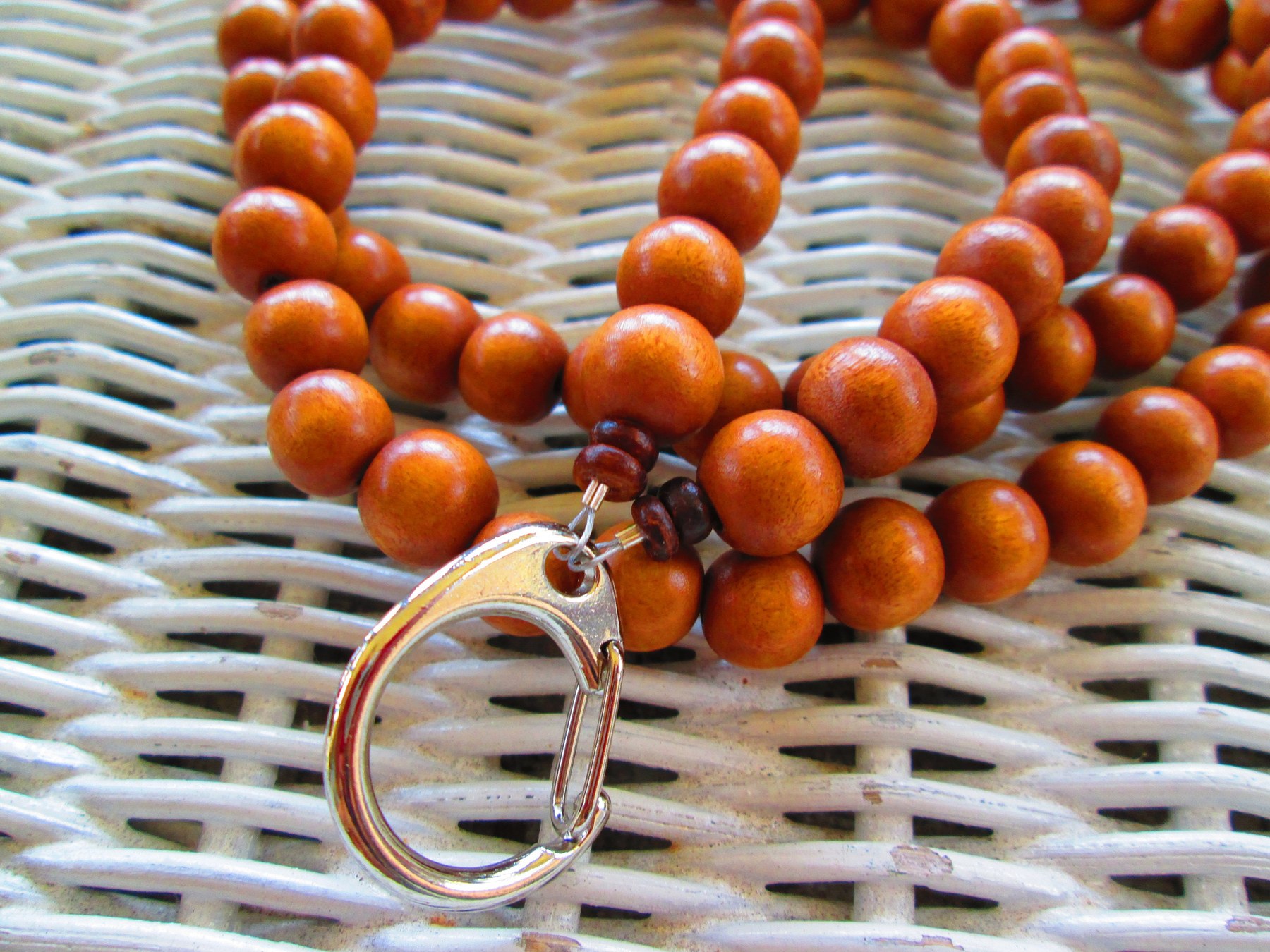 Terra Cotta 10mm Wood Beaded Lanyard: ID Badge Holder, detail 3