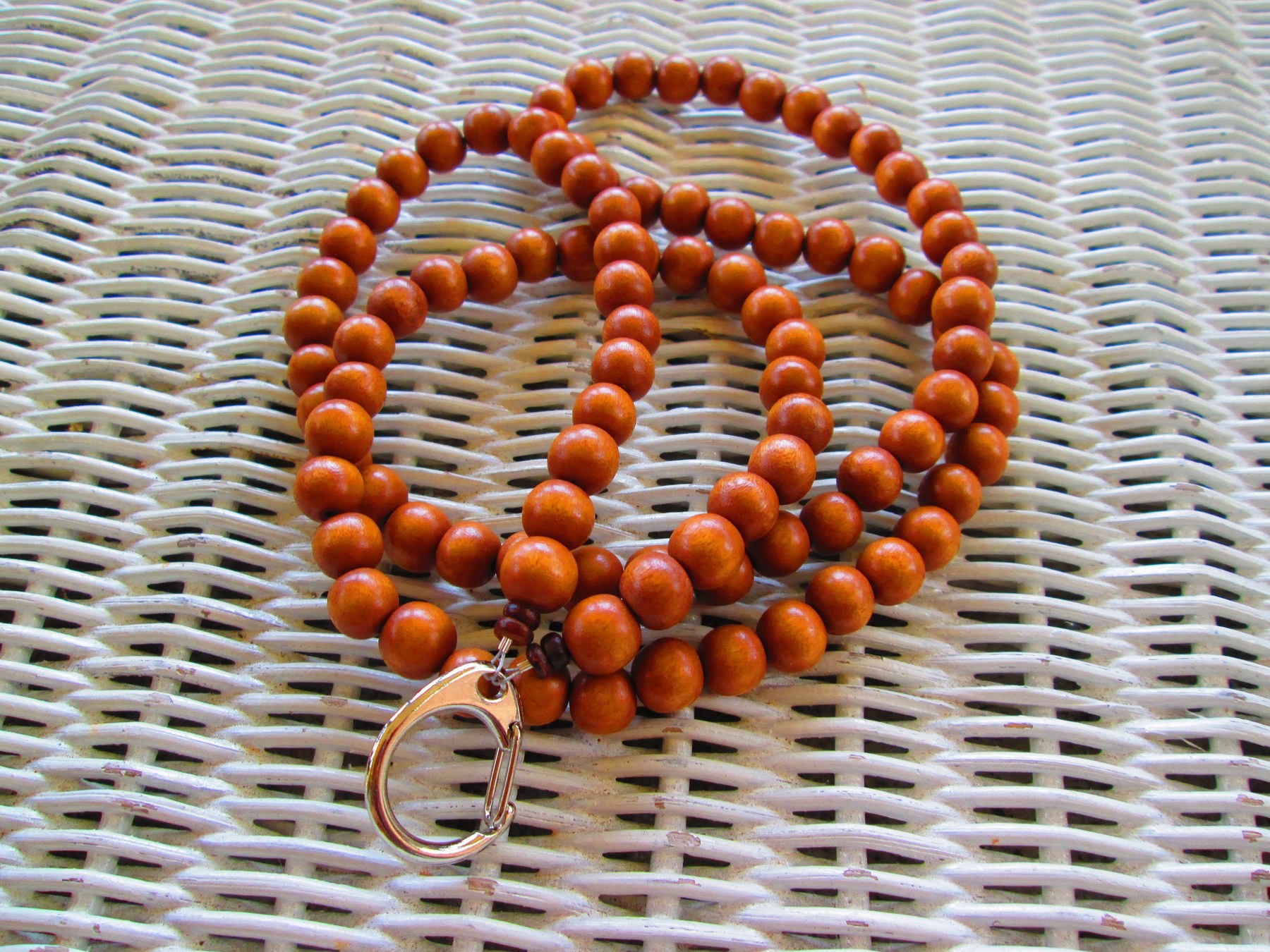 Terra Cotta 10mm Wood Beaded Lanyard: ID Badge Holder, detail 4