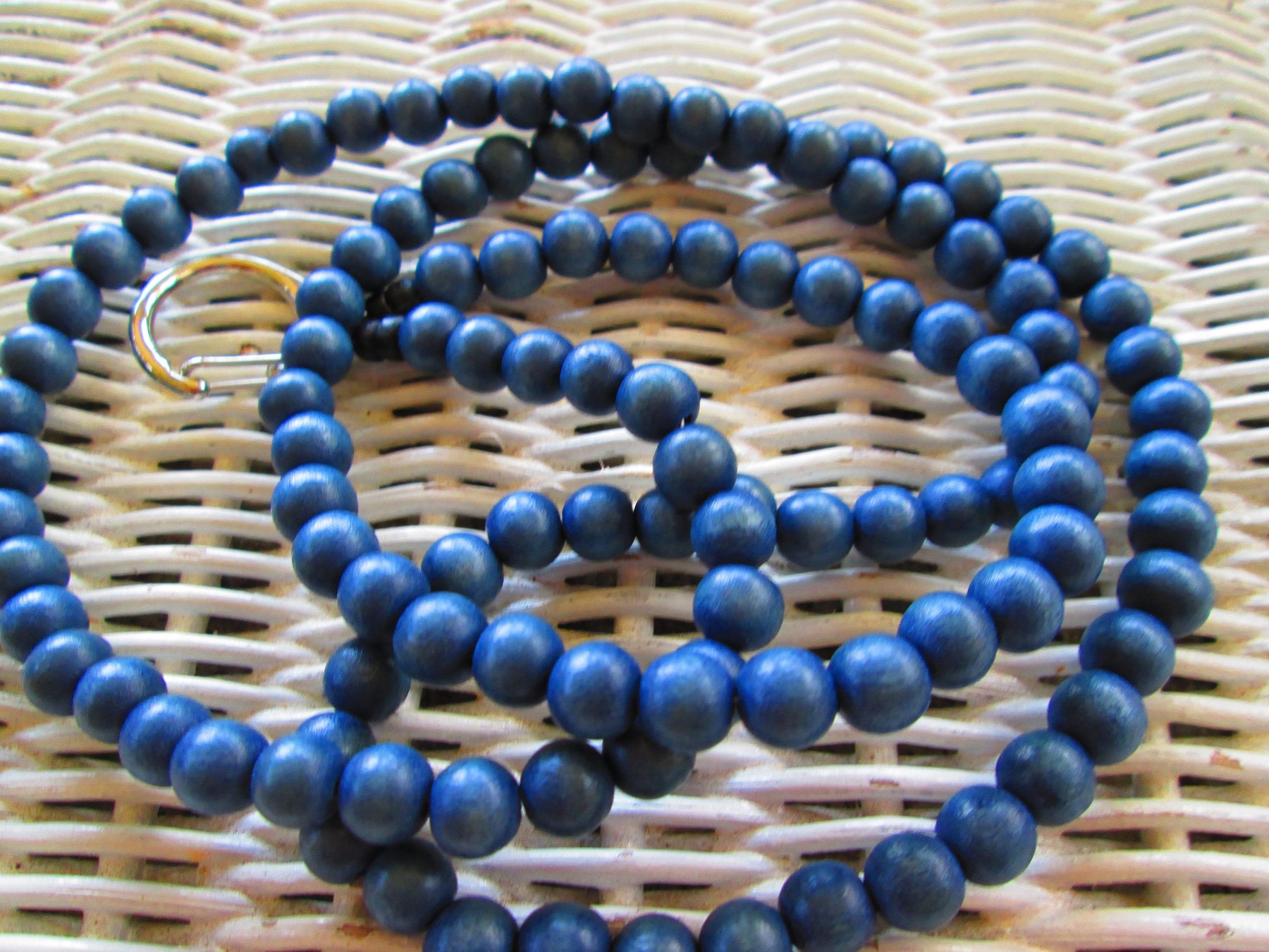 Indigo Batik Wood Beaded Lanyard: Handmade ID Badge