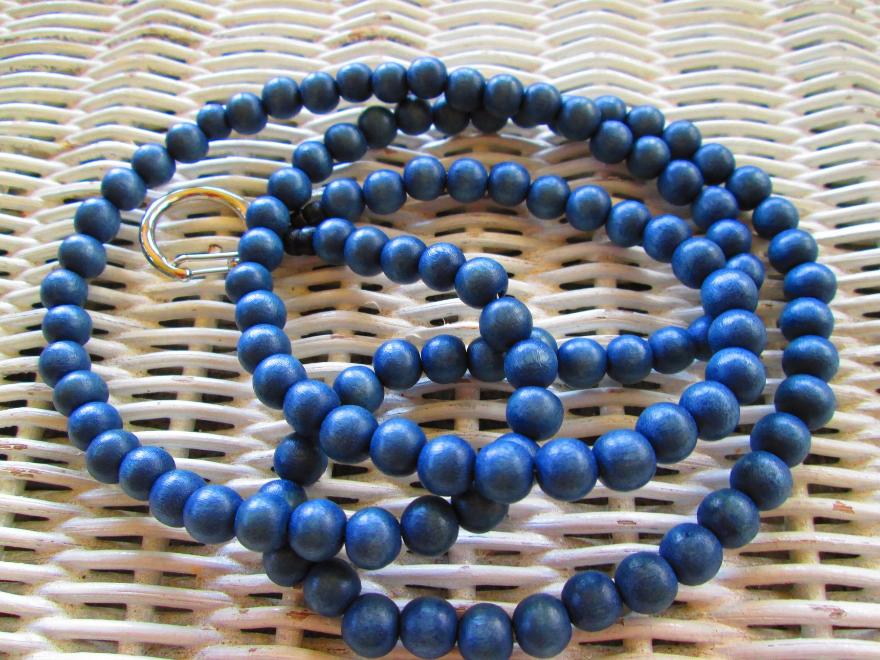 Indigo Batik Wood Beaded Lanyard: Handmade ID Badge, detail 2