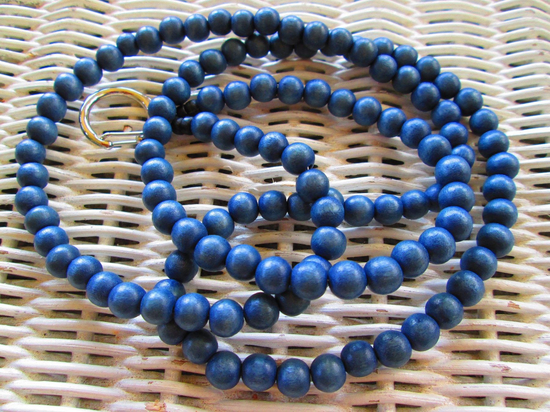 Indigo Batik Wood Beaded Lanyard: Handmade ID Badge, detail 3