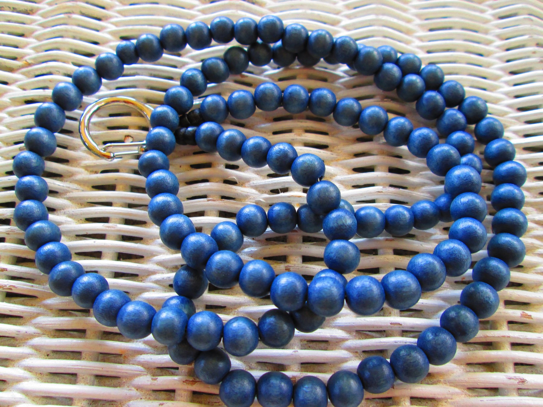 Indigo Batik Wood Beaded Lanyard: Handmade ID Badge, detail 4
