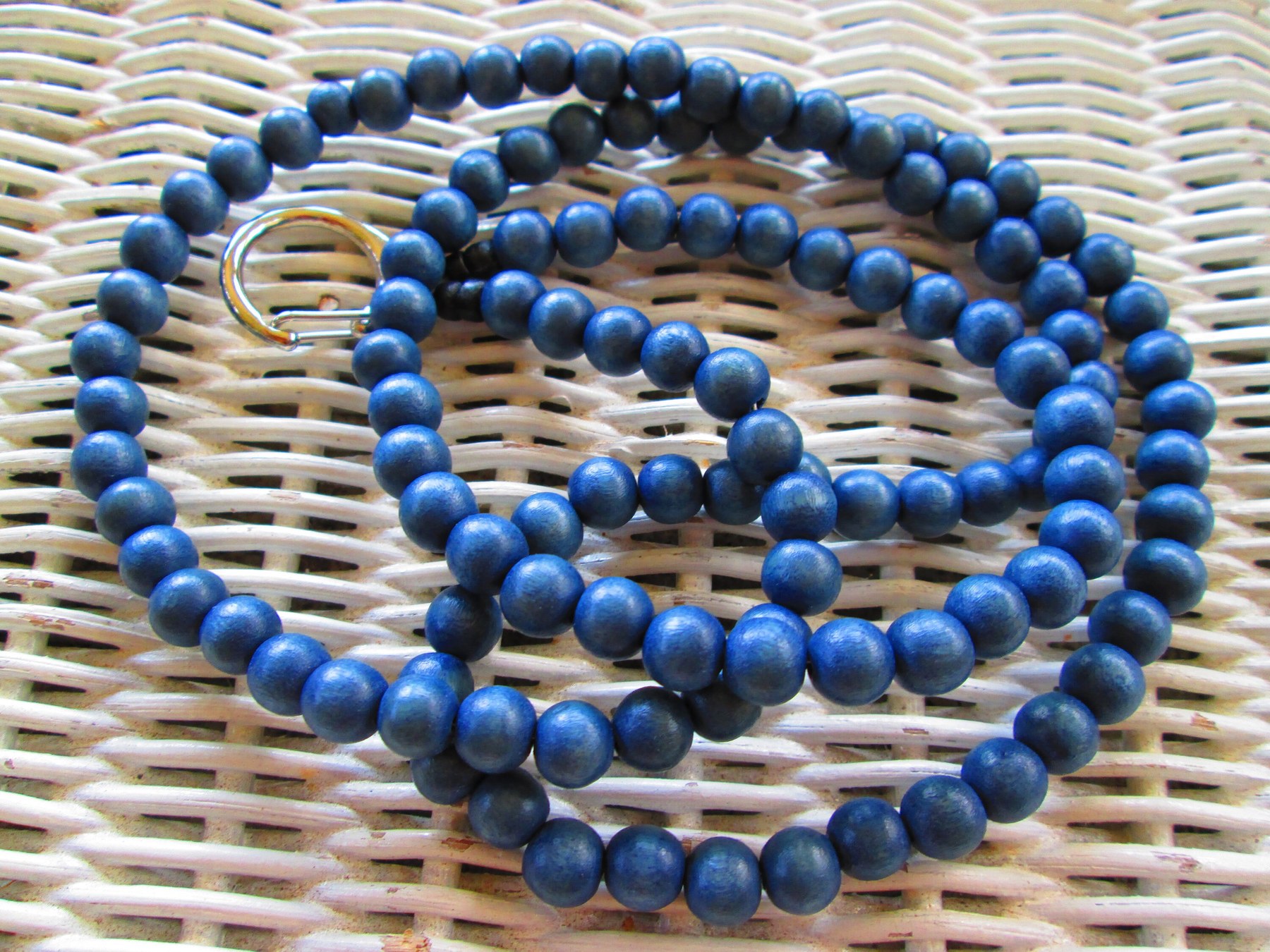 Indigo Batik Wood Beaded Lanyard: Handmade ID Badge, detail 5