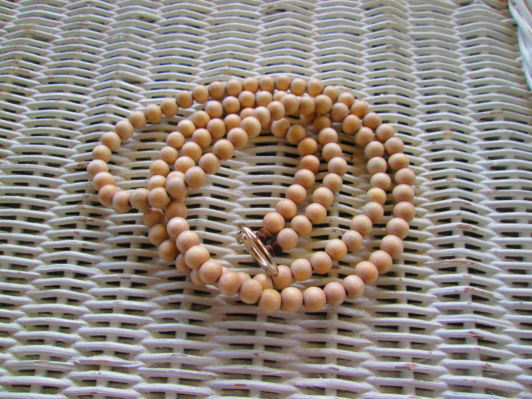 Stone White Wood Beaded Lanyard: 8mm ID Badge