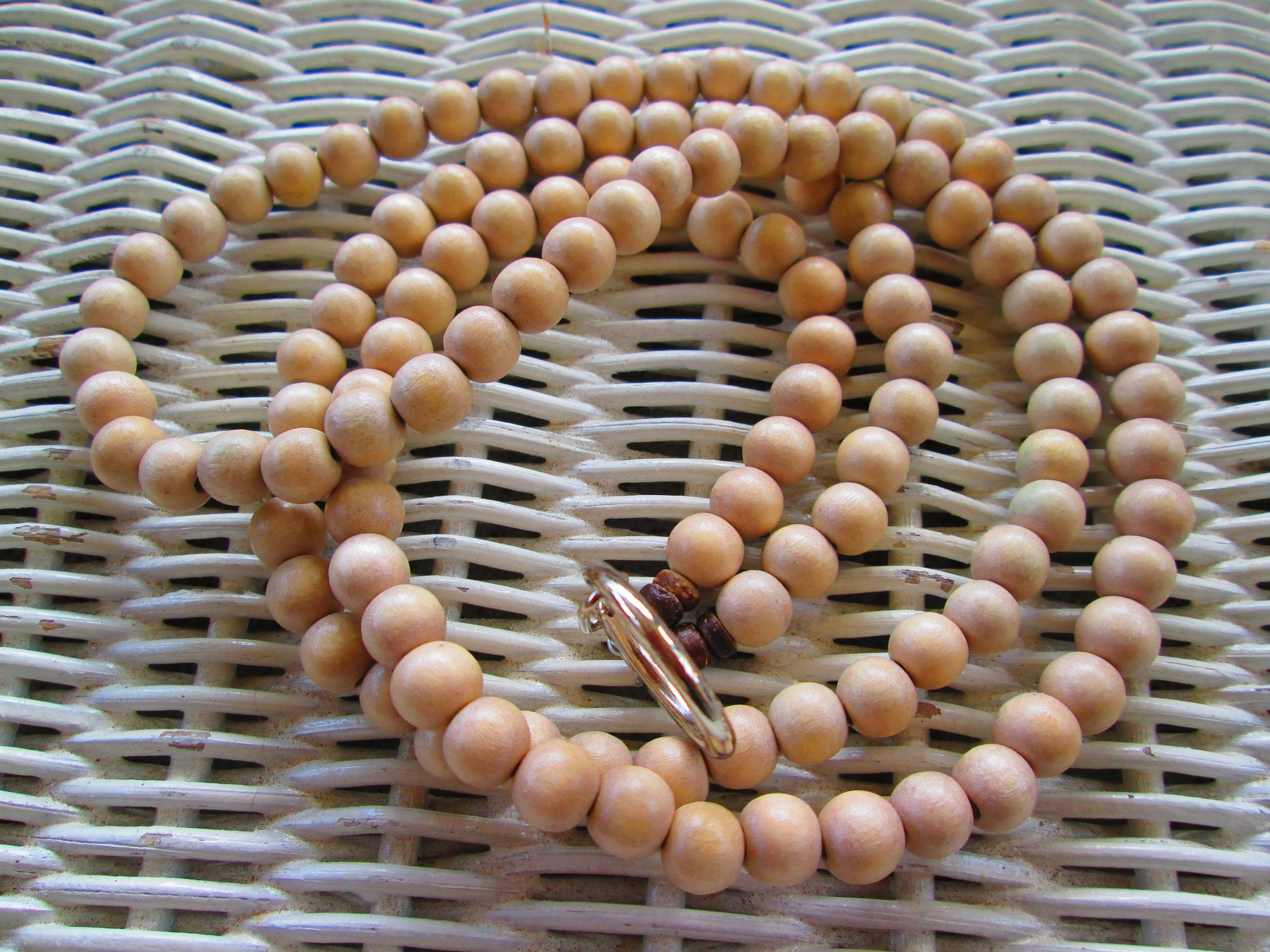 Stone White Wood Beaded Lanyard: 8mm ID Badge, detail 2