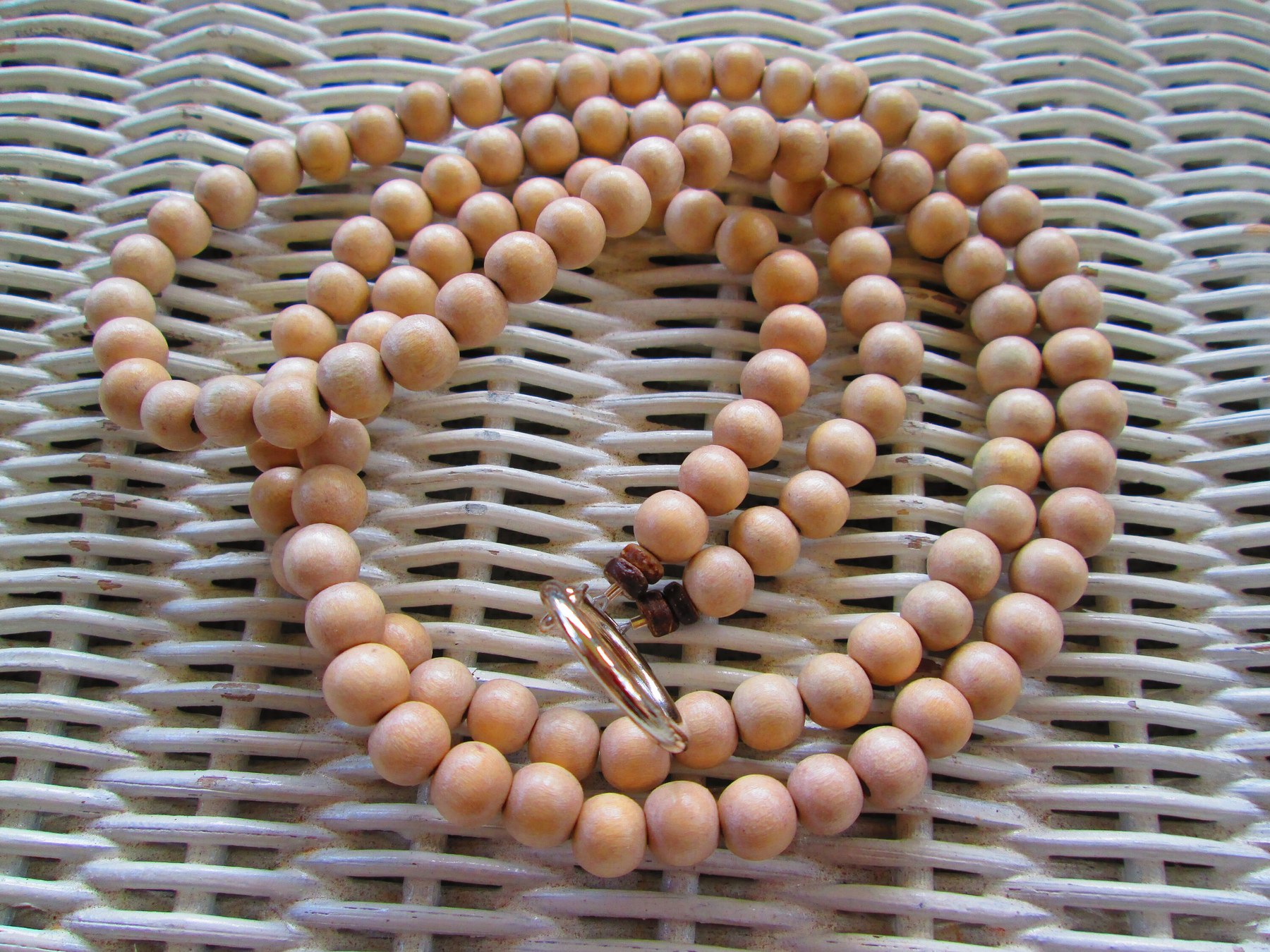 Stone White Wood Beaded Lanyard: 8mm ID Badge, detail 3