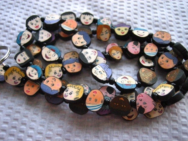 Handmade Beaded Lanyard: Children's Faces ID Badge
