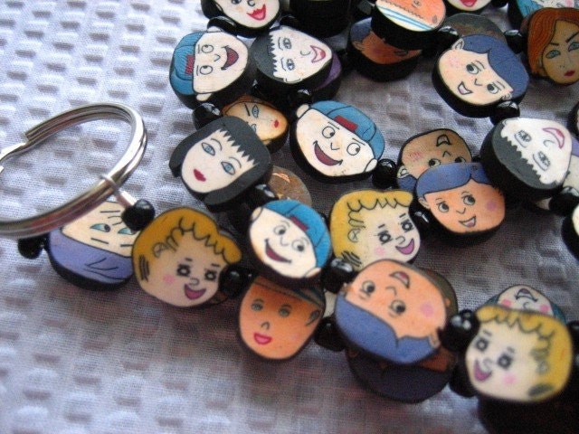 Handmade Beaded Lanyard: Children's Faces ID Badge, detail 2