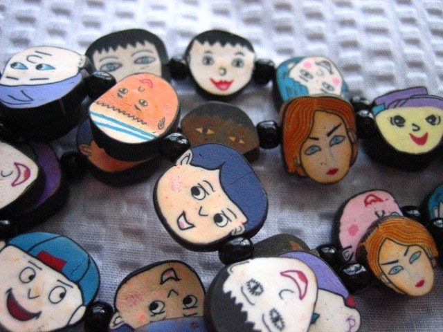 Handmade Beaded Lanyard: Children's Faces ID Badge, detail 3