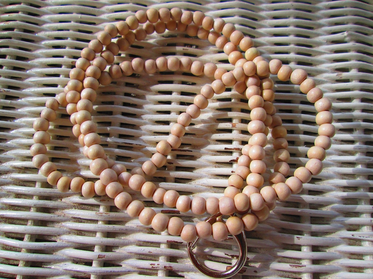 Lanyard, Stone White 6mm Wood Handmade Beaded Lanyard, 912