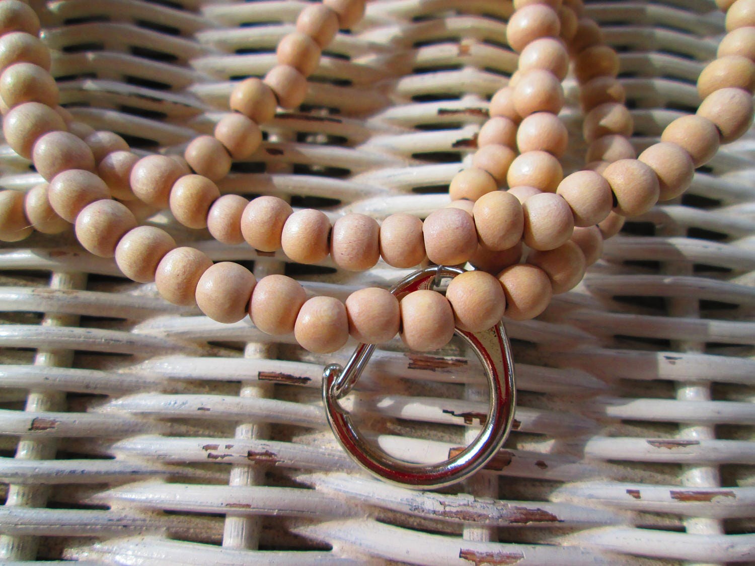Lanyard, Stone White 6mm Wood Handmade Beaded Lanyard, 912, detail 2