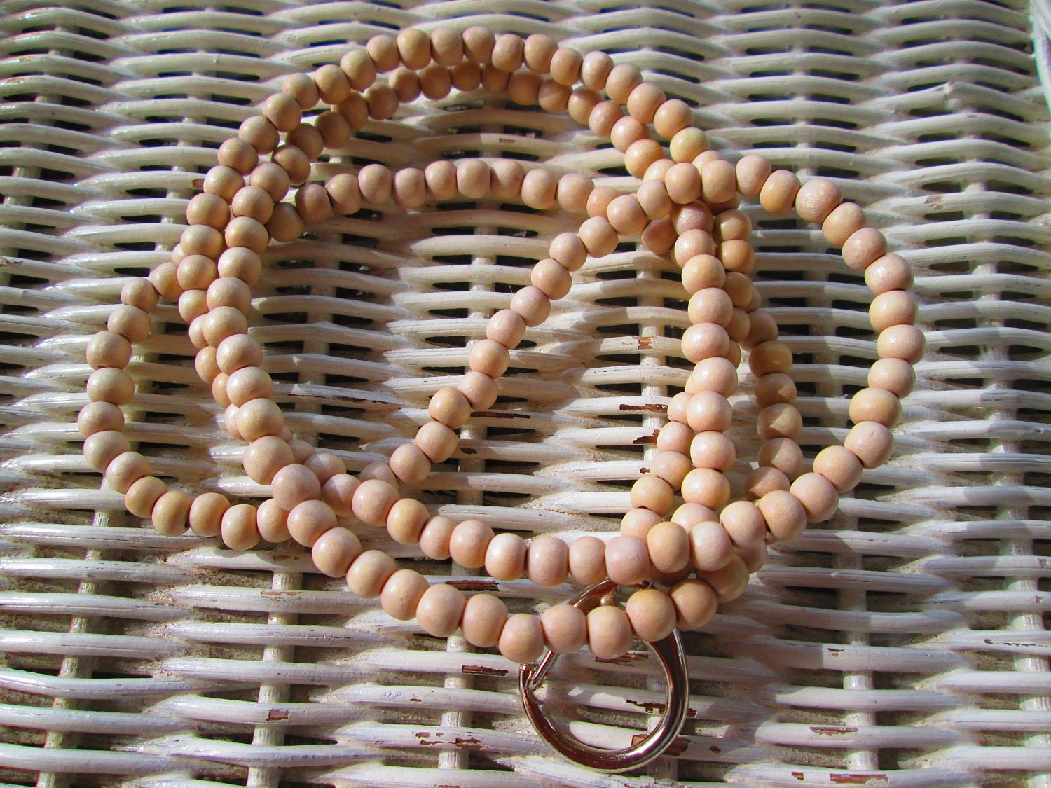 Lanyard, Stone White 6mm Wood Handmade Beaded Lanyard, 912, detail 3