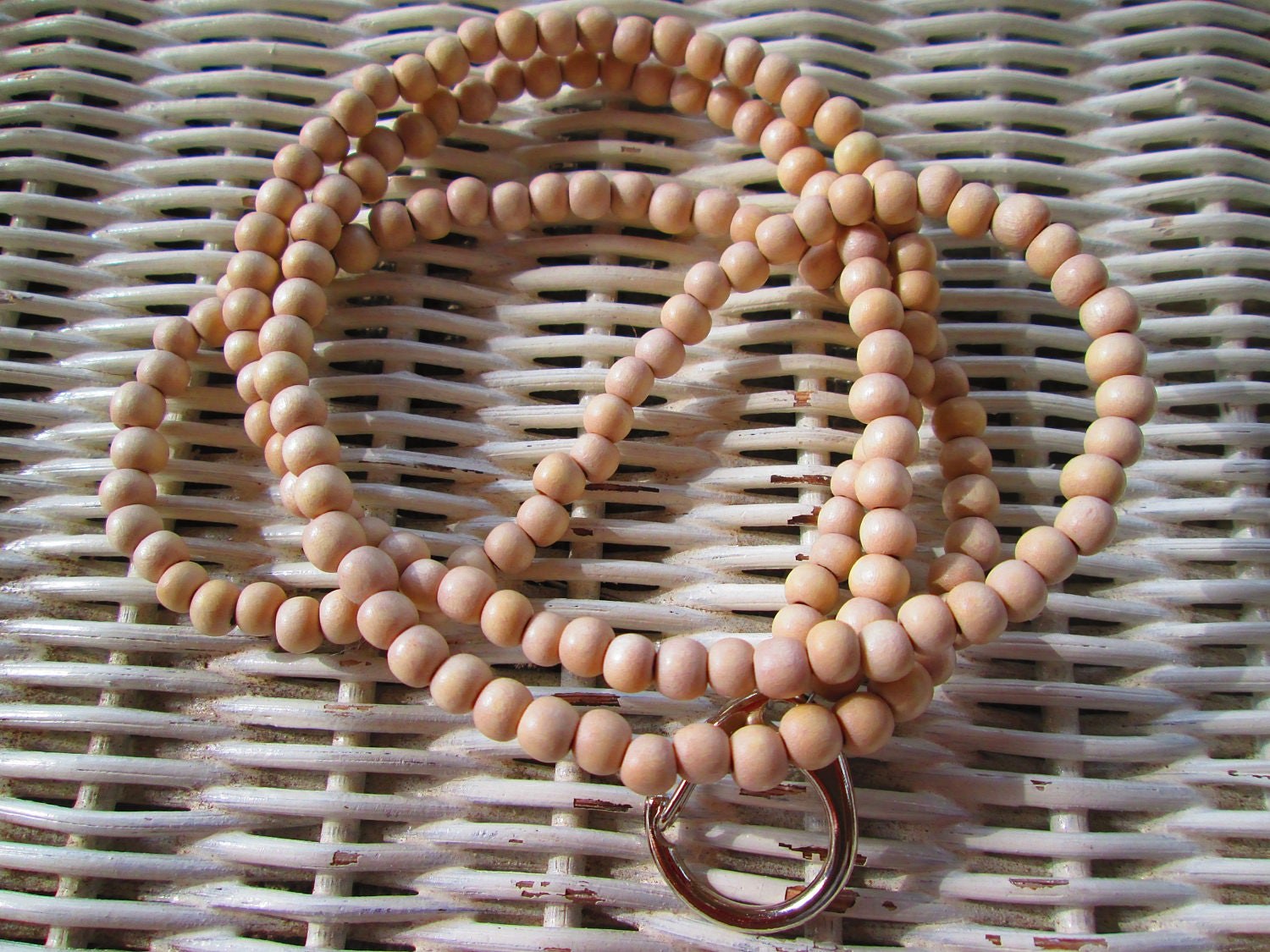 Lanyard, Stone White 6mm Wood Handmade Beaded Lanyard, 912, detail 4