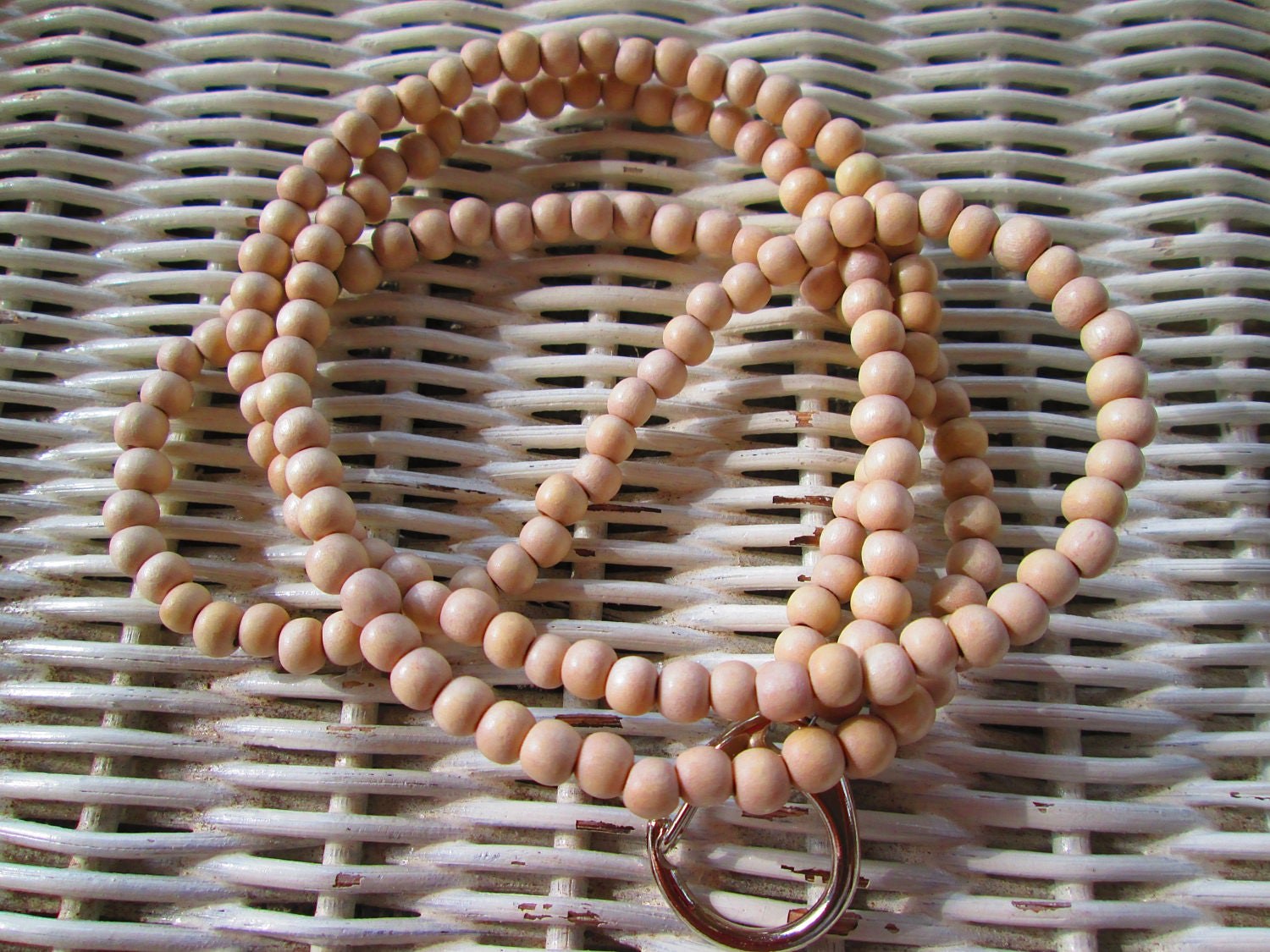 Lanyard, Stone White 6mm Wood Handmade Beaded Lanyard, 912, detail 5