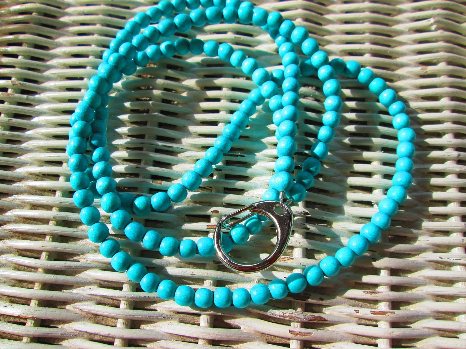 Lanyard, Wood turquoise 6mm Beaded Handmade Lanyard, 906