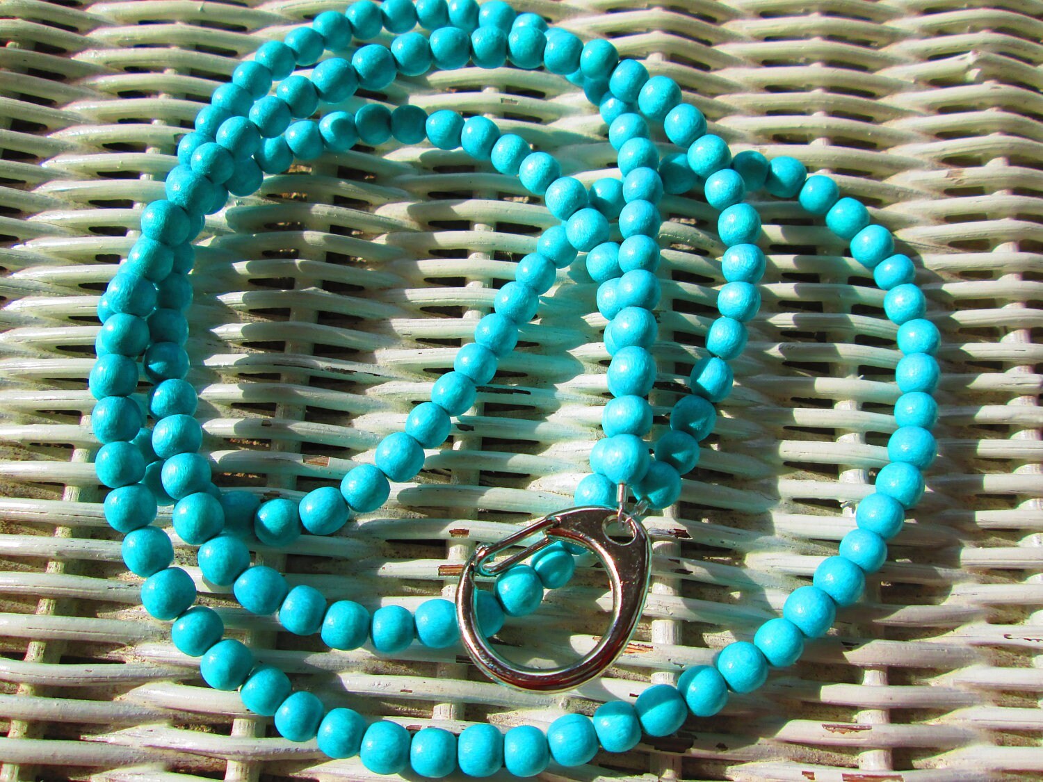 Lanyard, Wood turquoise 6mm Beaded Handmade Lanyard, 906, detail 2