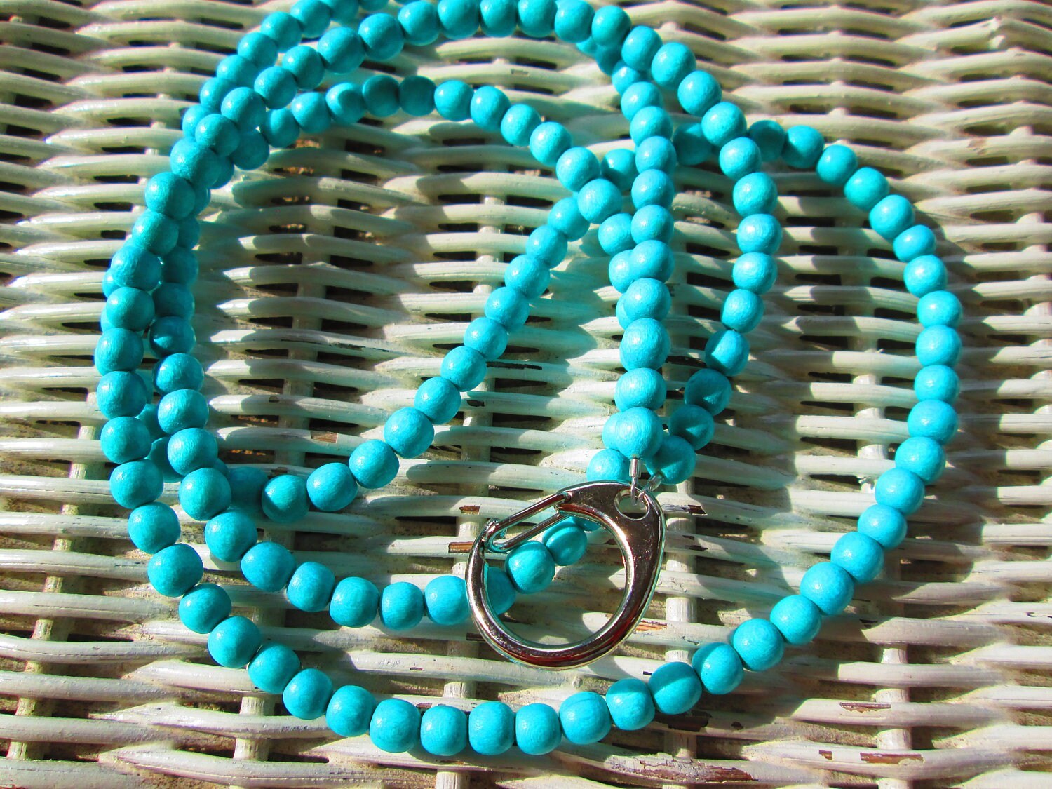 Lanyard, Wood turquoise 6mm Beaded Handmade Lanyard, 906, detail 3