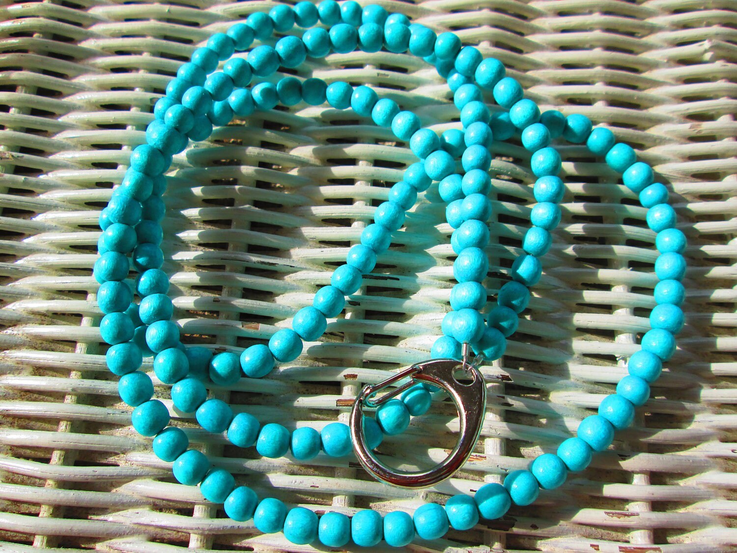 Lanyard, Wood turquoise 6mm Beaded Handmade Lanyard, 906, detail 4