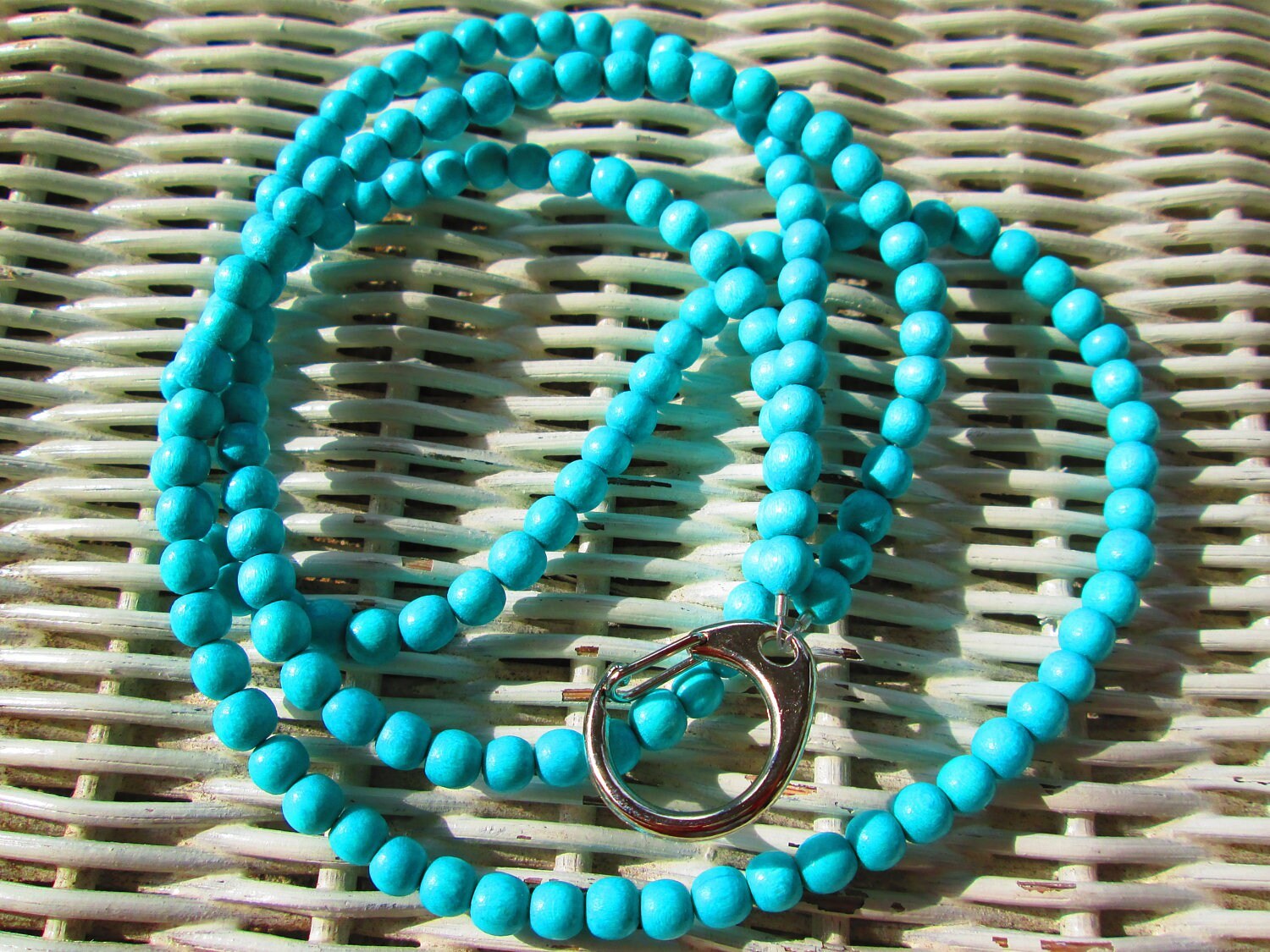 Lanyard, Wood turquoise 6mm Beaded Handmade Lanyard, 906, detail 5