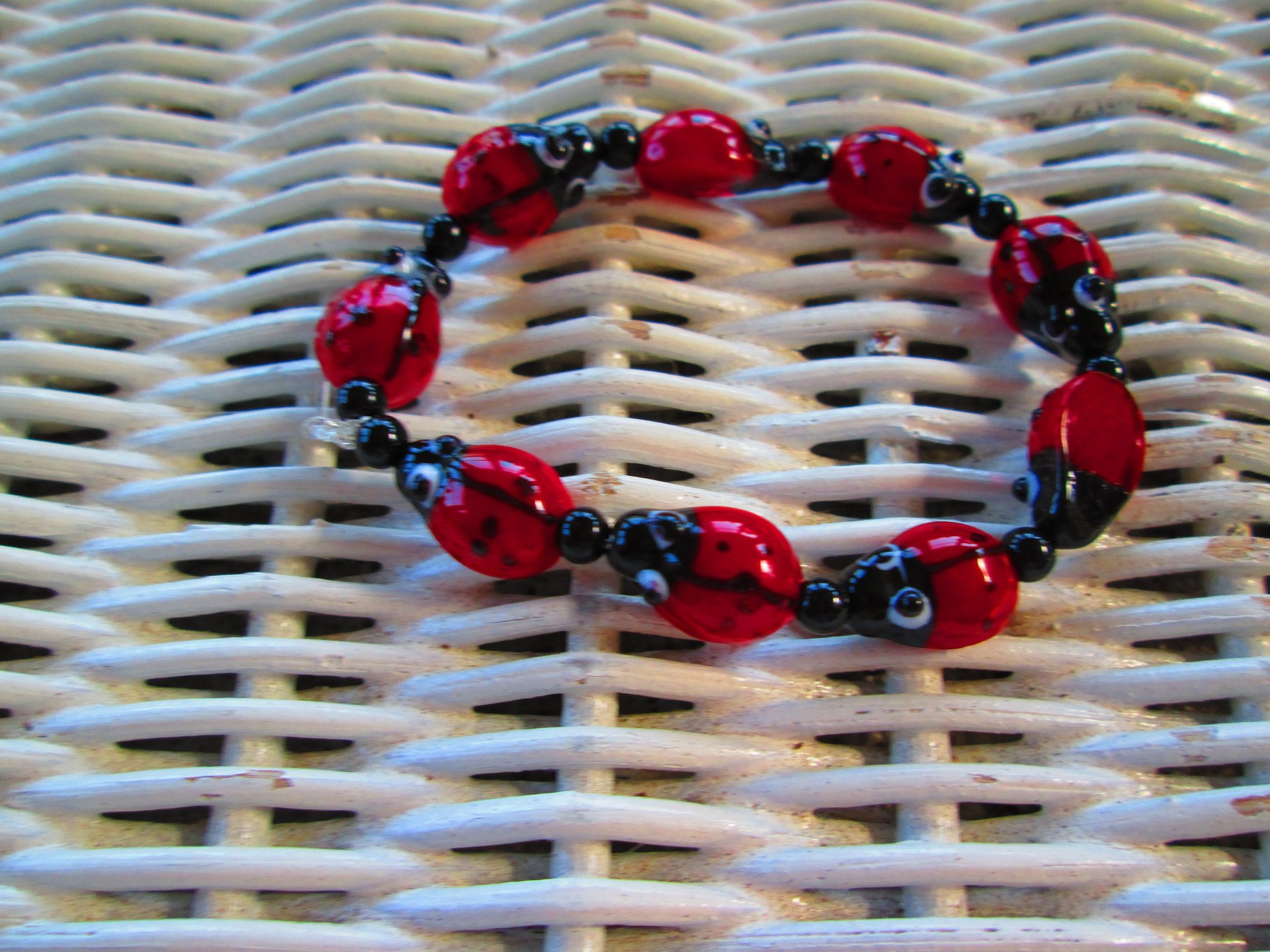 Handmade Ladybug Beaded Bracelet: Red & Black Glass BUY one GET one FREE