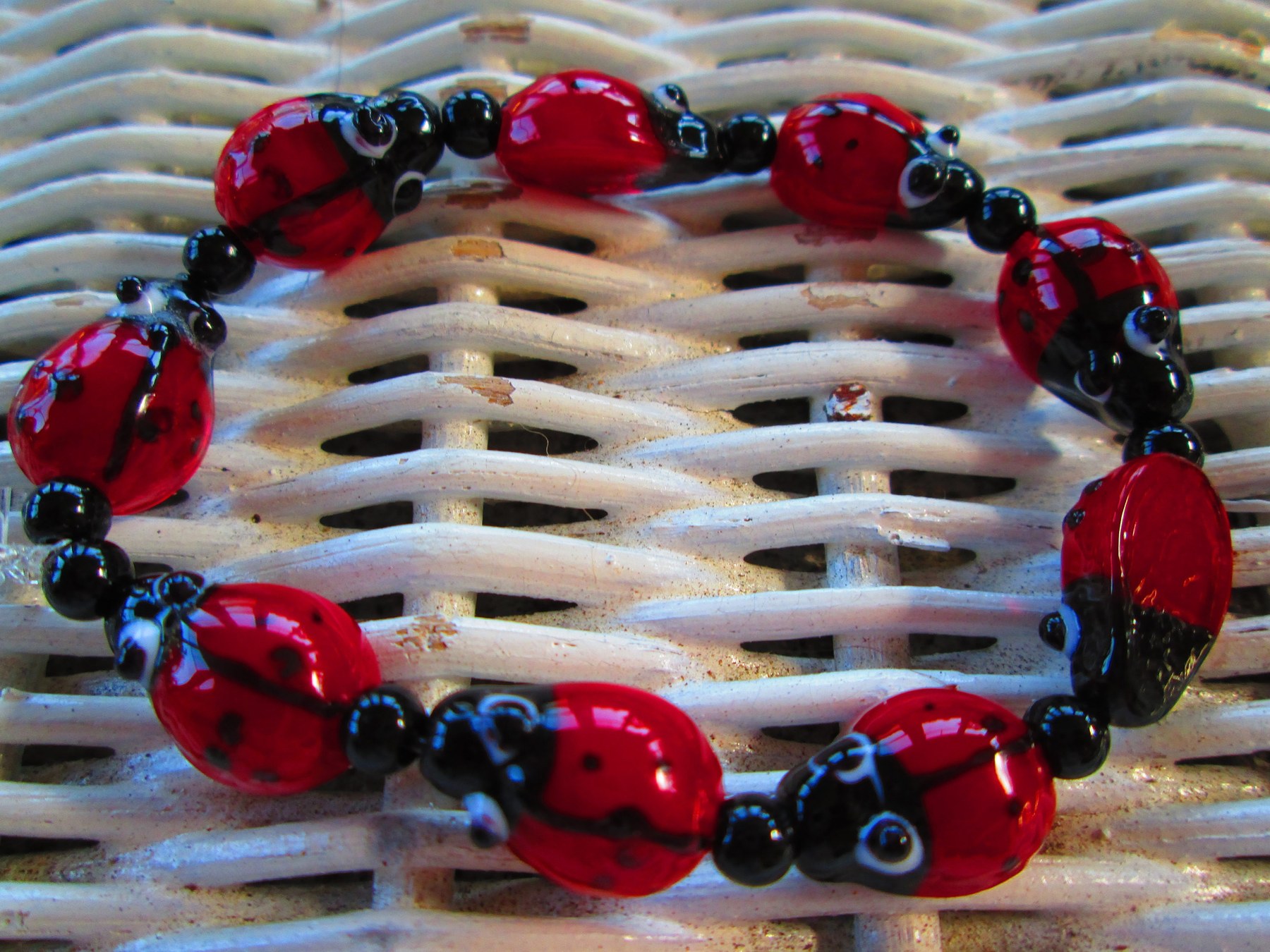 Handmade Ladybug Beaded Bracelet: Red & Black Glass BUY one GET one FREE, detail 2