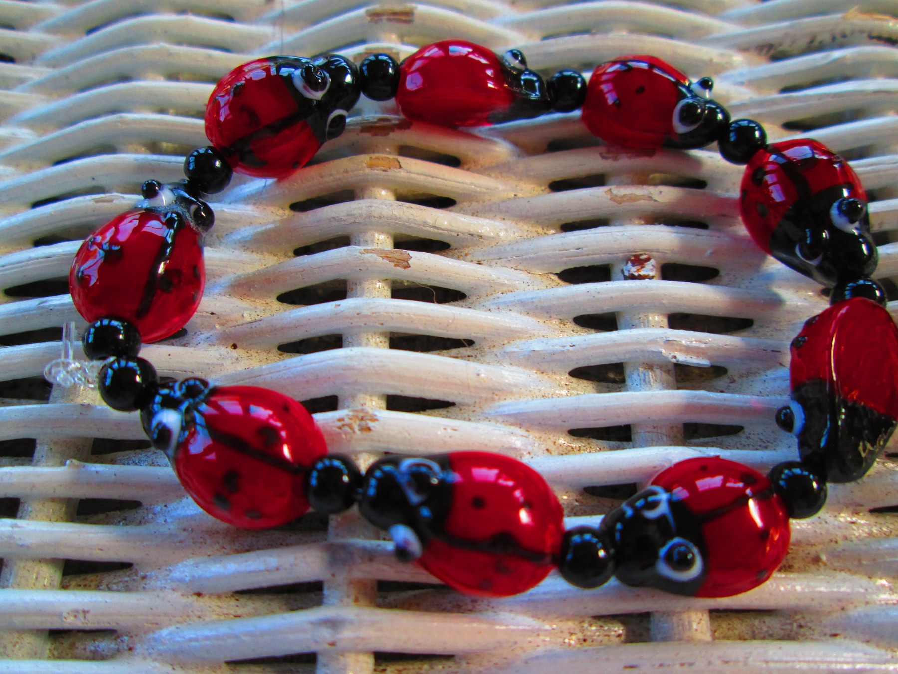 Handmade Ladybug Beaded Bracelet: Red & Black Glass BUY one GET one FREE, detail 3