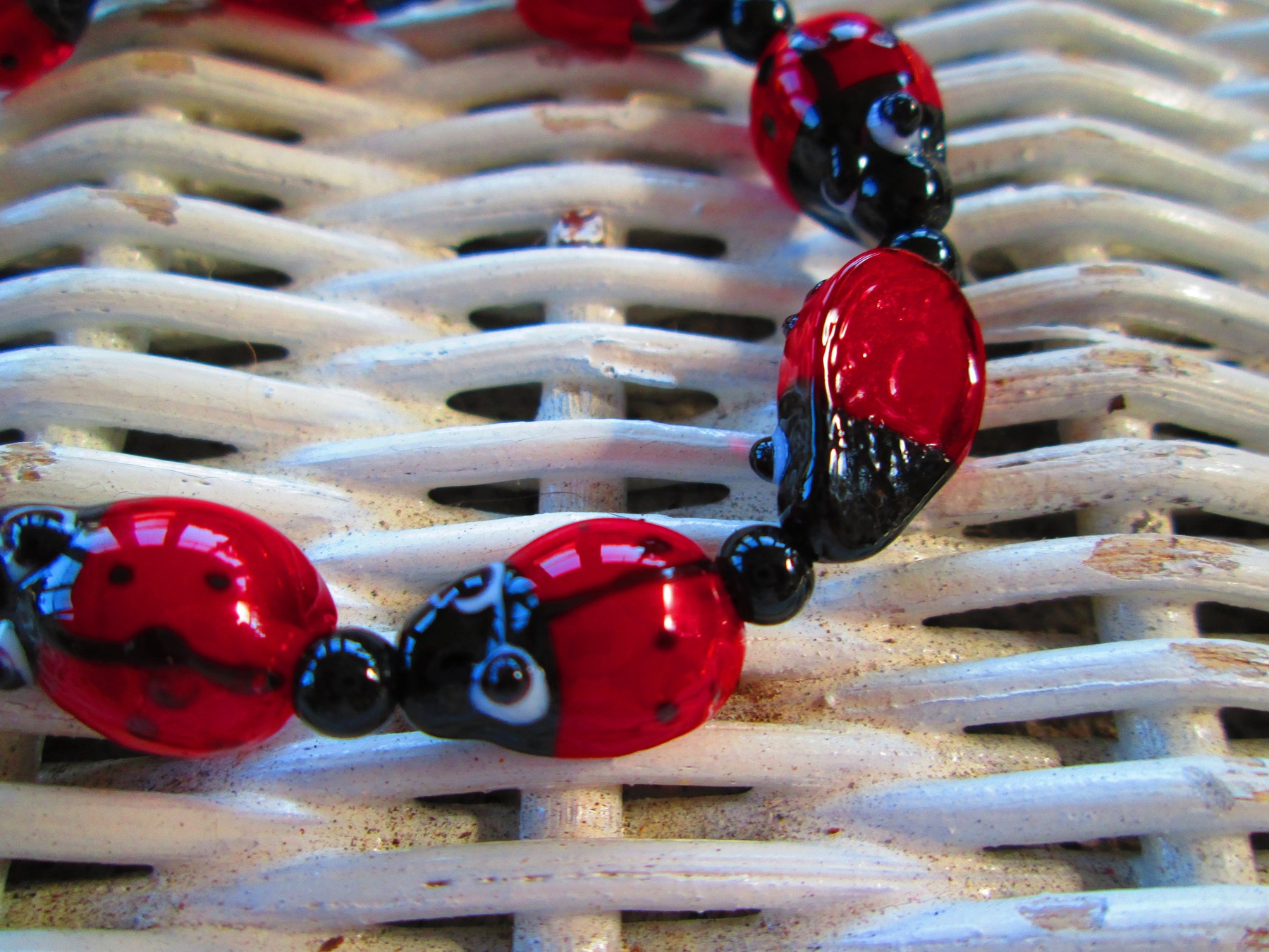 Handmade Ladybug Beaded Bracelet: Red & Black Glass BUY one GET one FREE, detail 4