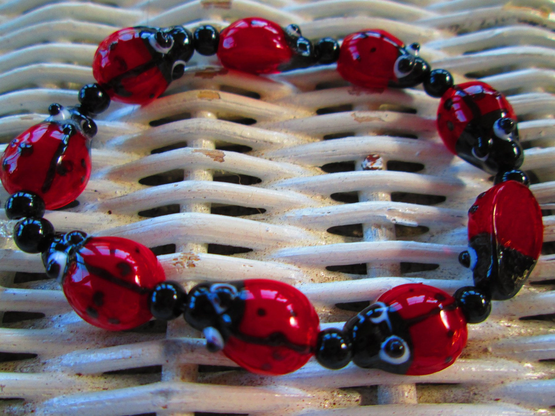 Handmade Ladybug Beaded Bracelet: Red & Black Glass BUY one GET one FREE, detail 5