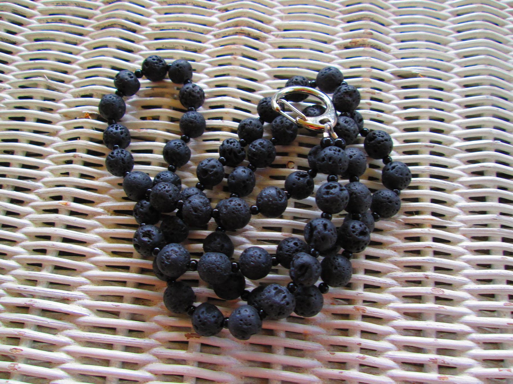 Lava Stone Beaded Lanyard 10mm, Black Aromatherapy Gemstone ID Badge Holder, Eyeglass Chain, Teacher Nurse Gift