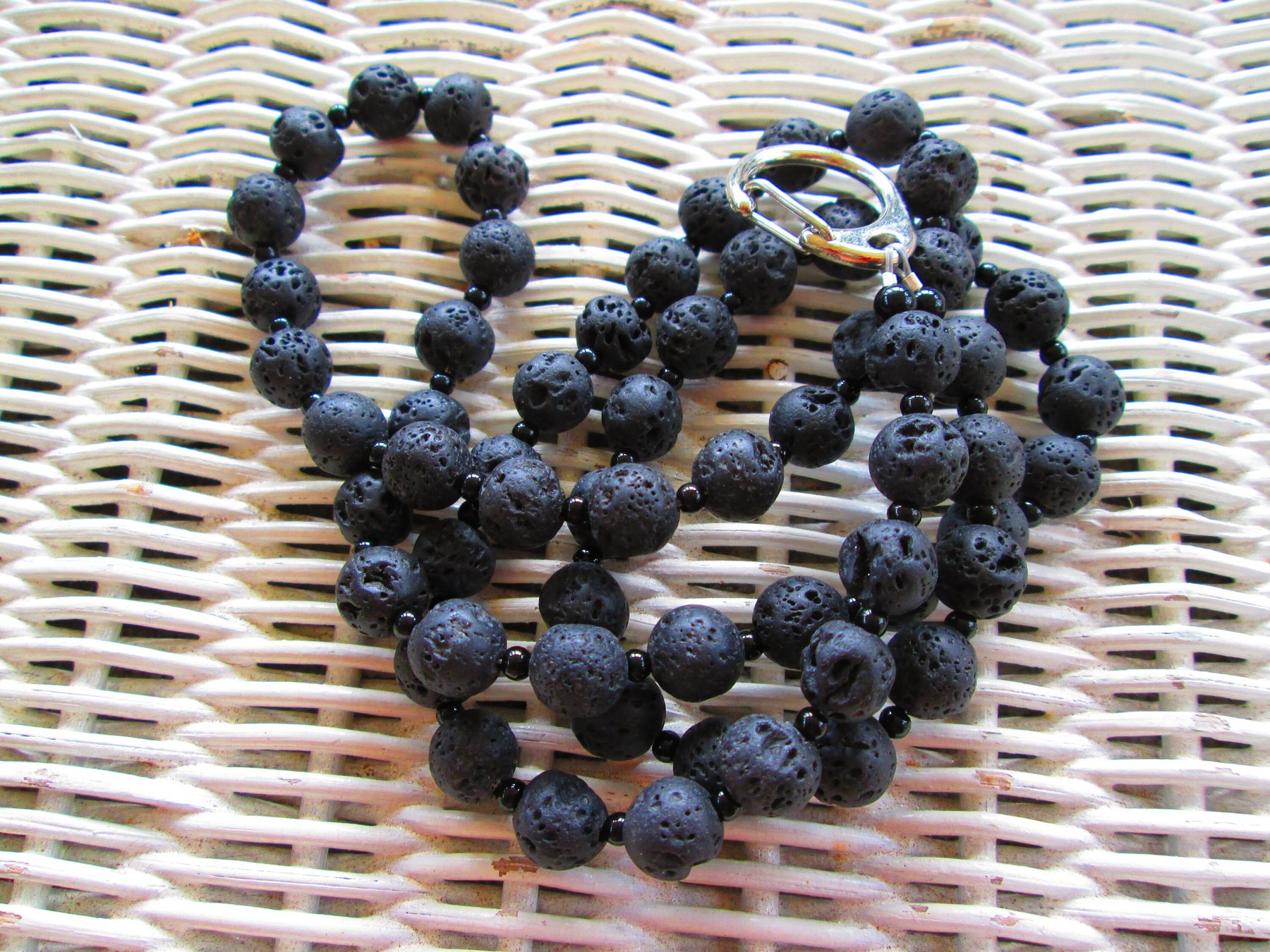 Lava Stone Beaded Lanyard 10mm, Black Aromatherapy Gemstone ID Badge Holder, Eyeglass Chain, Teacher Nurse Gift, detail 2