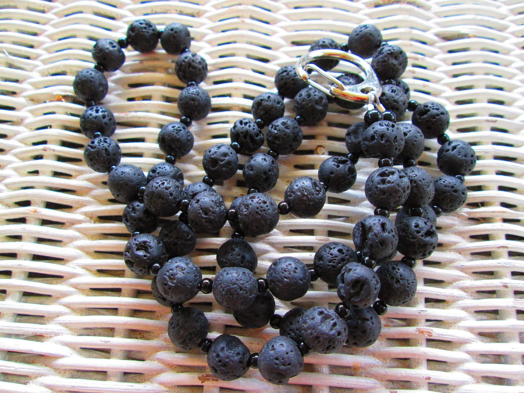 Lava Stone Beaded Lanyard 10mm, Black Aromatherapy Gemstone ID Badge Holder, Eyeglass Chain, Teacher Nurse Gift, detail 3