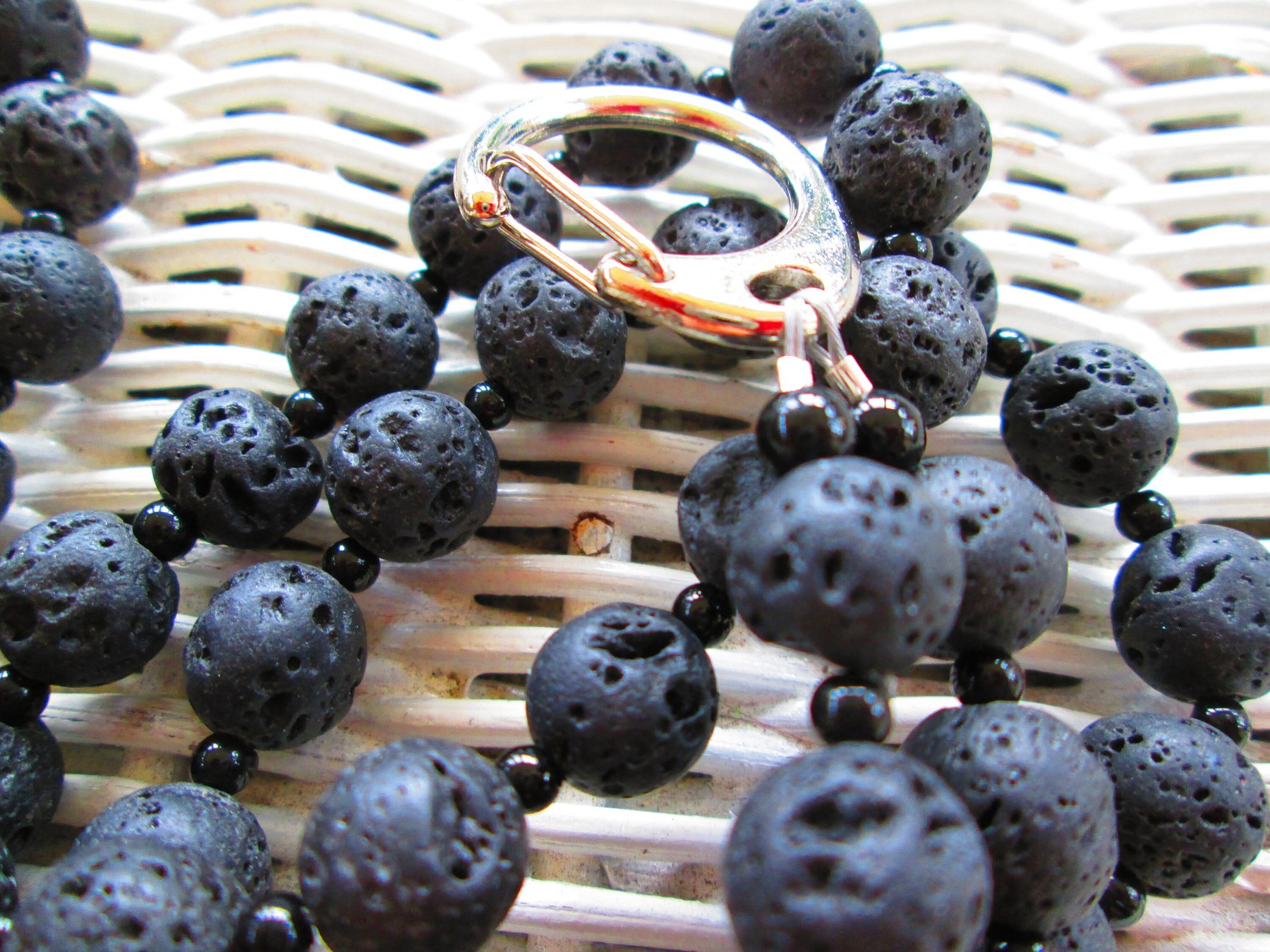 Lava Stone Beaded Lanyard 10mm, Black Aromatherapy Gemstone ID Badge Holder, Eyeglass Chain, Teacher Nurse Gift, detail 4