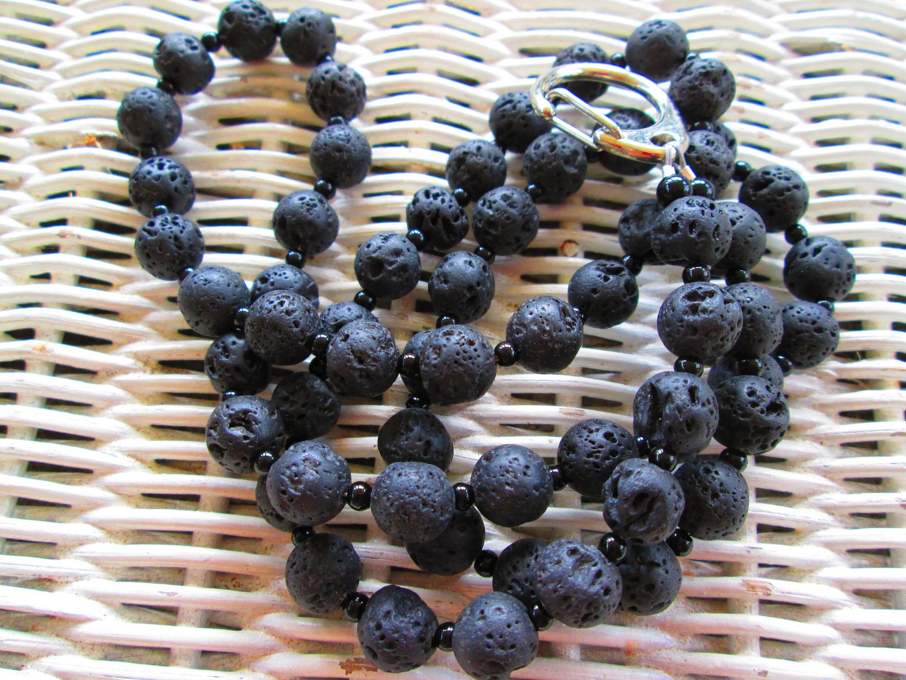 Lava Stone Beaded Lanyard 10mm, Black Aromatherapy Gemstone ID Badge Holder, Eyeglass Chain, Teacher Nurse Gift, detail 5
