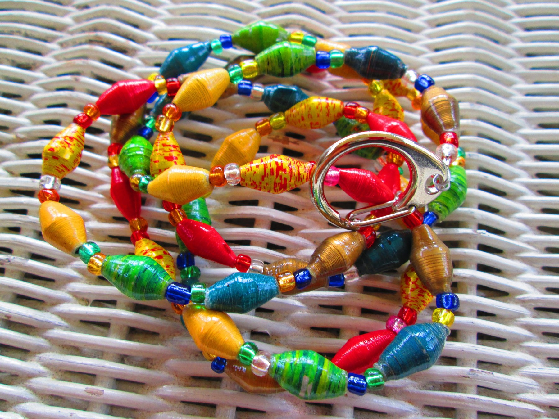 Lanyard, Outreach Uganda Autumn SplendorPaper Beads handmade lanyard, 925, detail 2