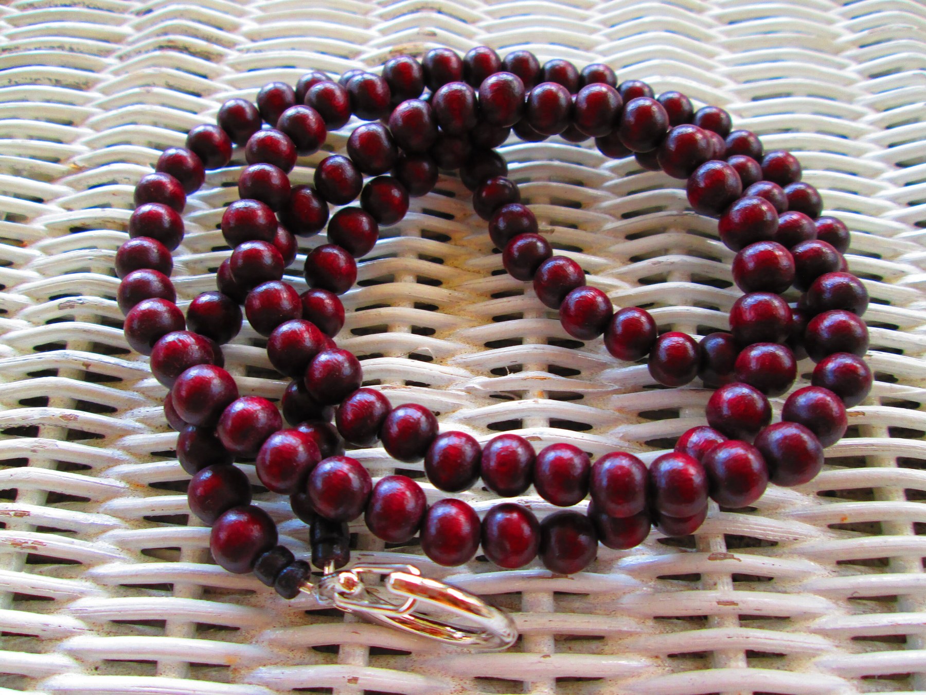 Lanyard, Burgundy 8mm Wood Beaded Handmade Lanyard, 942, detail 2