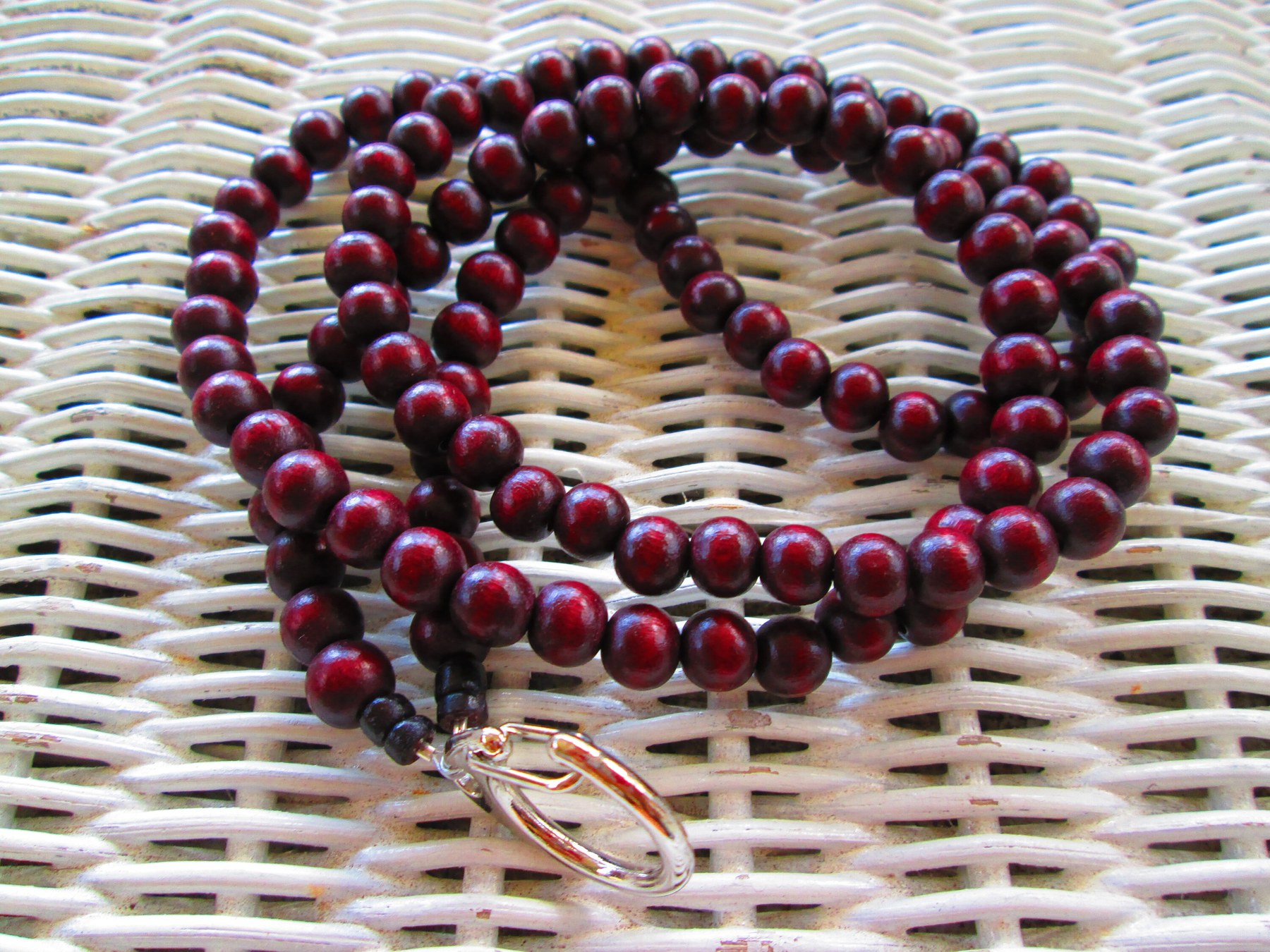 Lanyard, Burgundy 8mm Wood Beaded Handmade Lanyard, 942, detail 3
