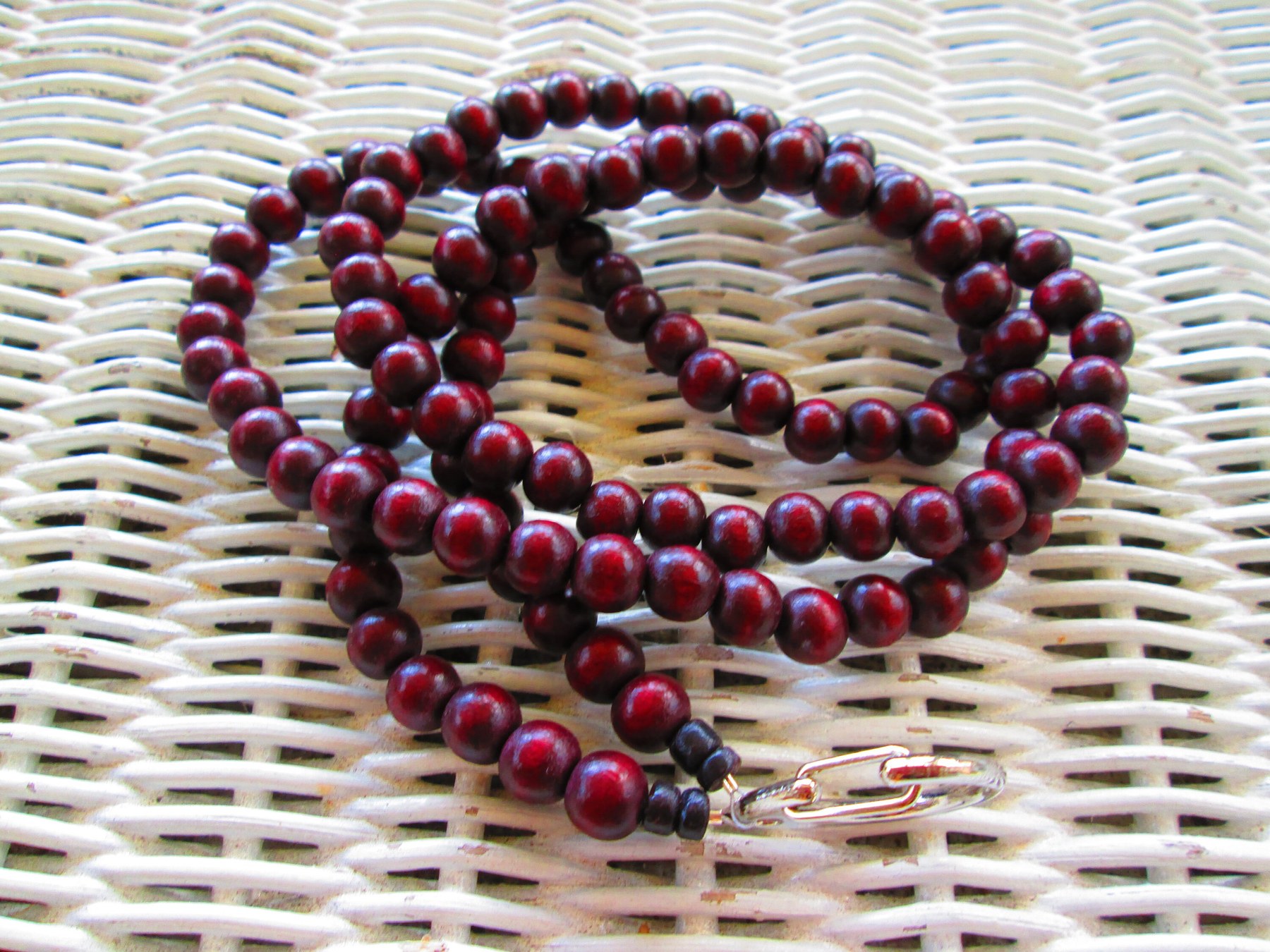 Lanyard, Burgundy 8mm Wood Beaded Handmade Lanyard, 942, detail 4