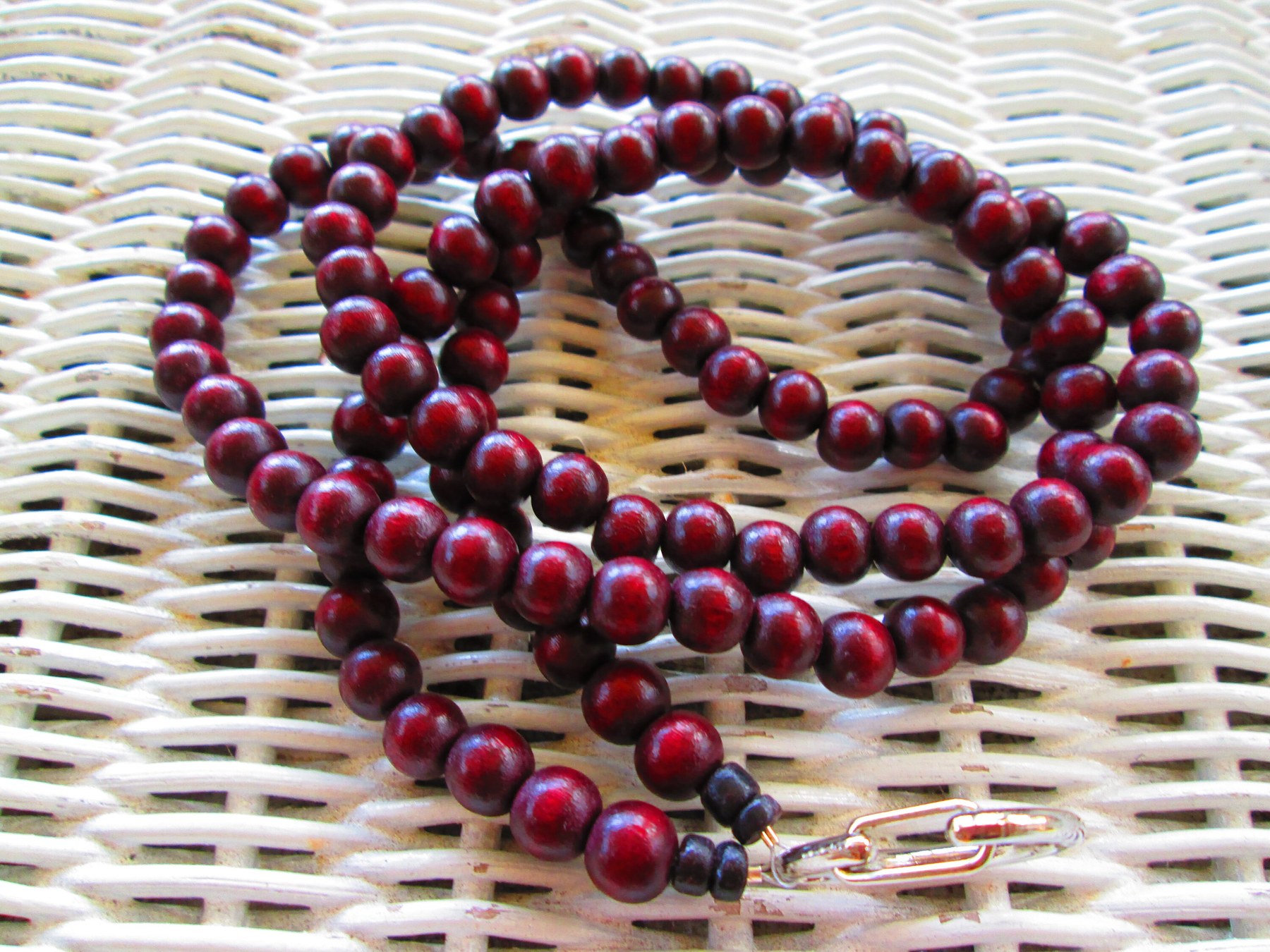 Lanyard, Burgundy 8mm Wood Beaded Handmade Lanyard, 942, detail 5