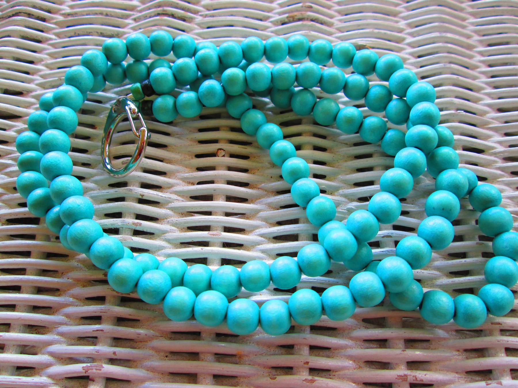 Lanyard, Turquoise 8mm Wood Bead Lanyard, 943, detail 2