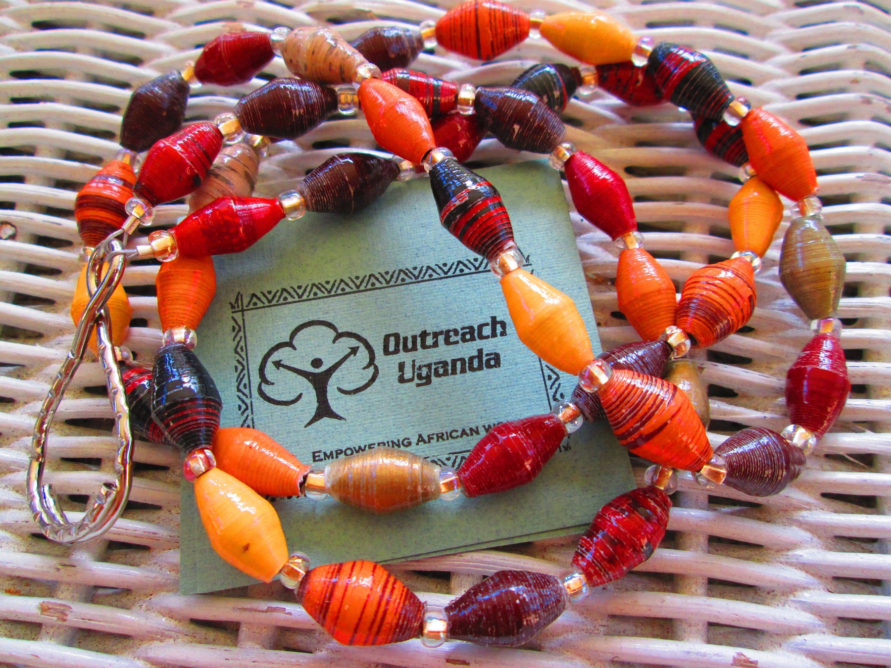 Lanyard, Outreach Uganda Cinnamon Mocha paper beaded lanyard, 972, detail 2