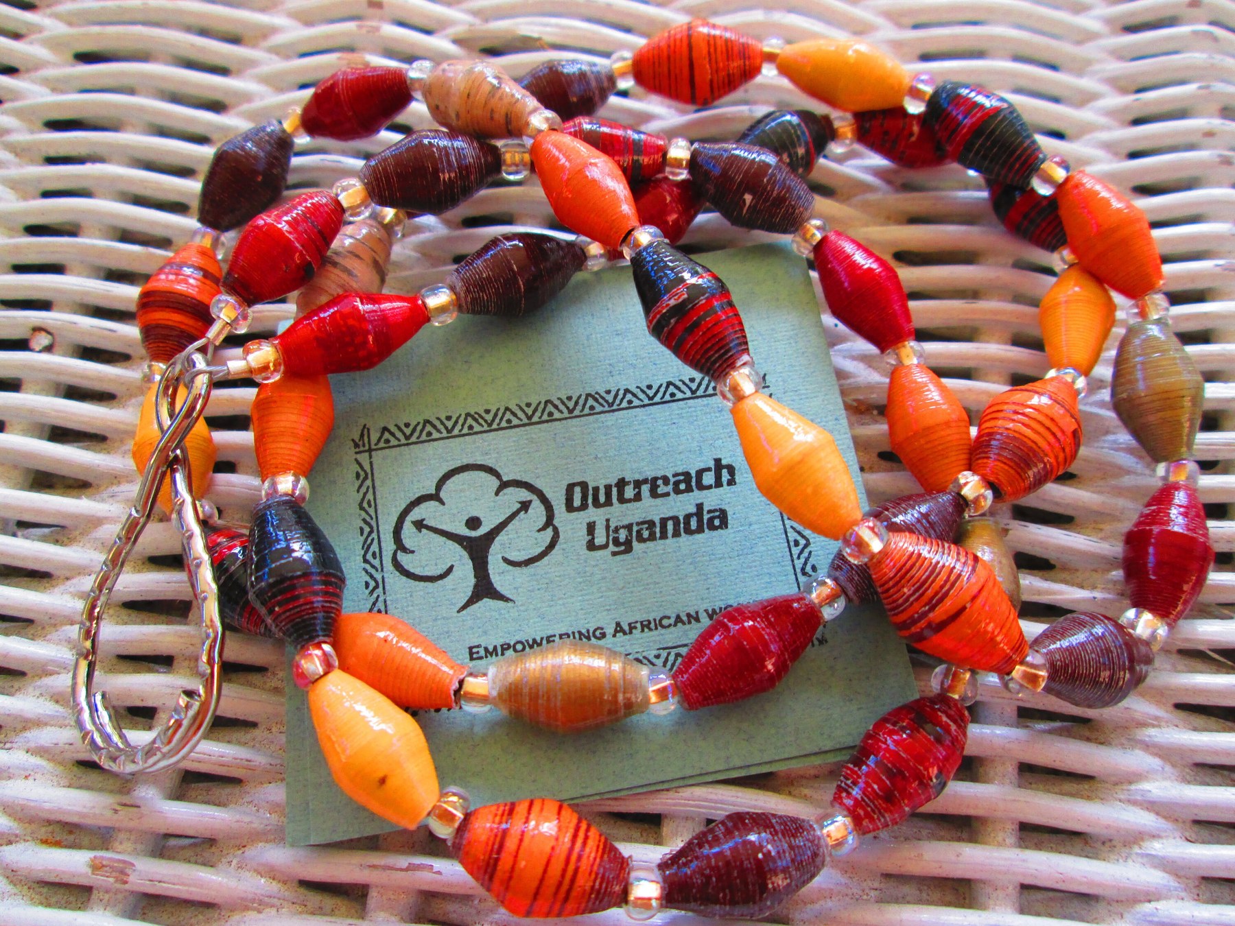 Lanyard, Outreach Uganda Cinnamon Mocha paper beaded lanyard, 972, detail 3