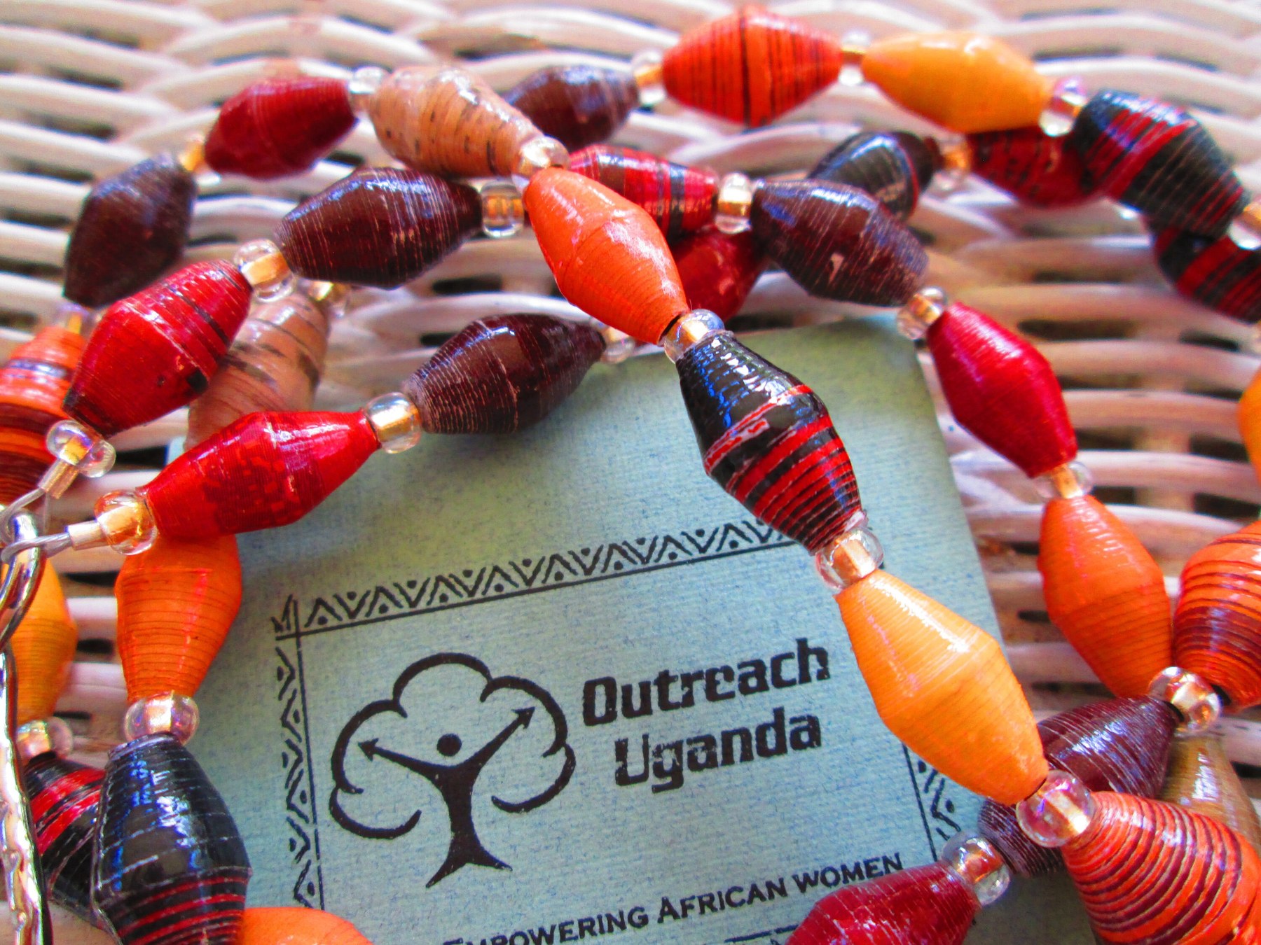 Lanyard, Outreach Uganda Cinnamon Mocha paper beaded lanyard, 972, detail 4