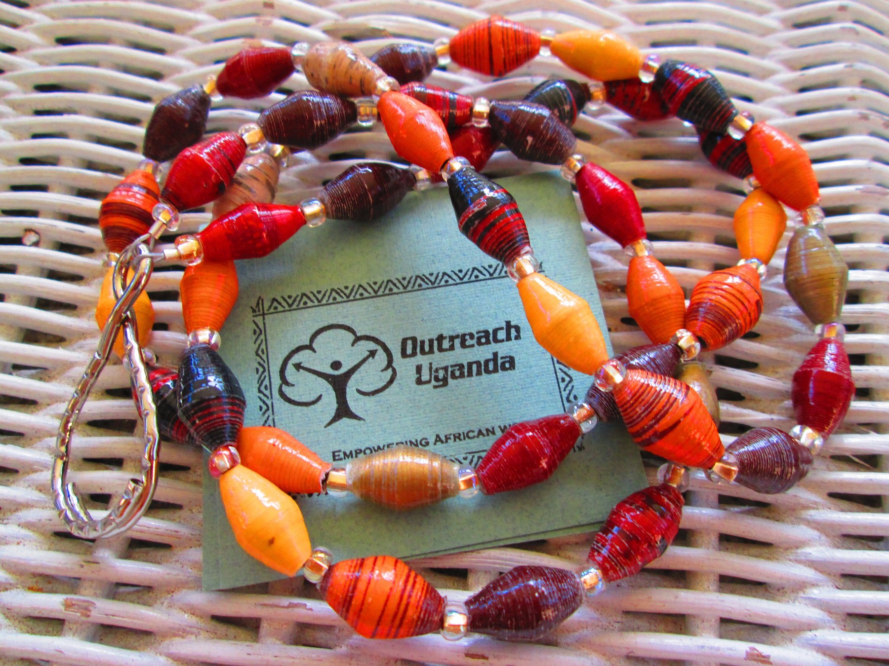 Lanyard, Outreach Uganda Cinnamon Mocha paper beaded lanyard, 972, detail 5