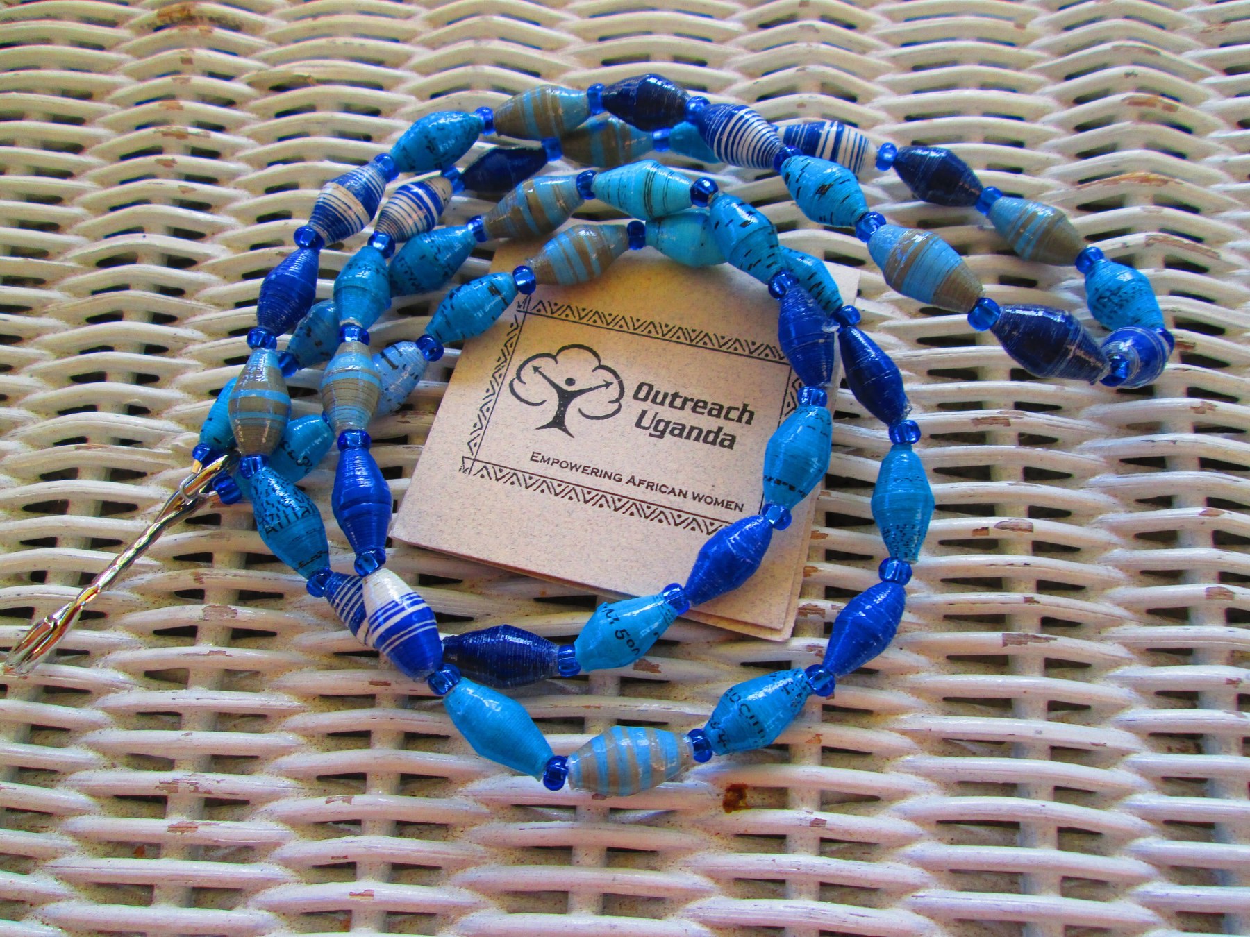 Lanyard, Outreach Uganda Blue Mix paper bead lanyard, 967