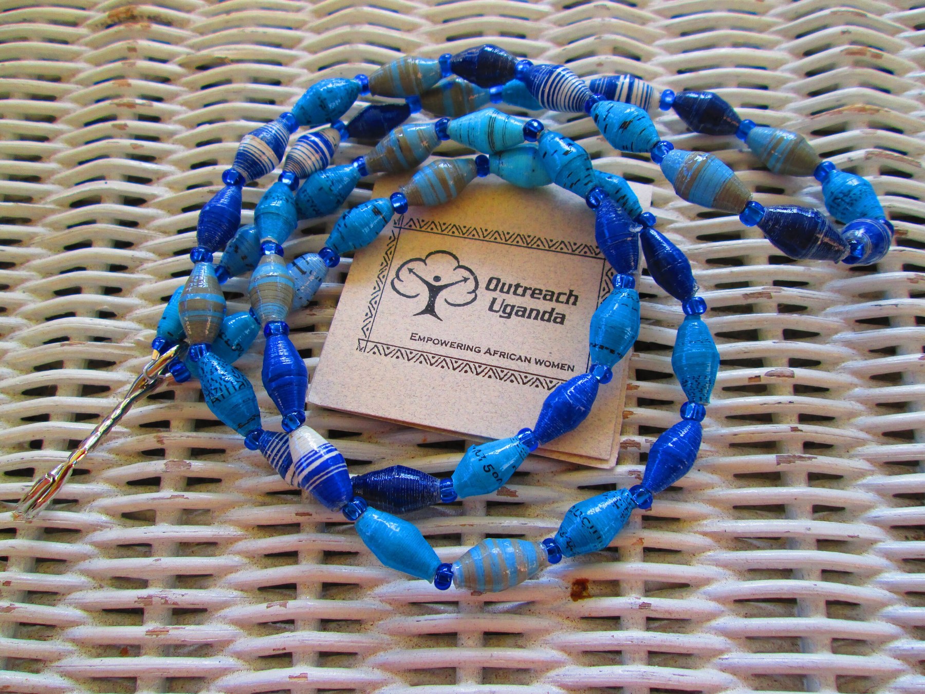 Lanyard, Outreach Uganda Blue Mix paper bead lanyard, 967, detail 4