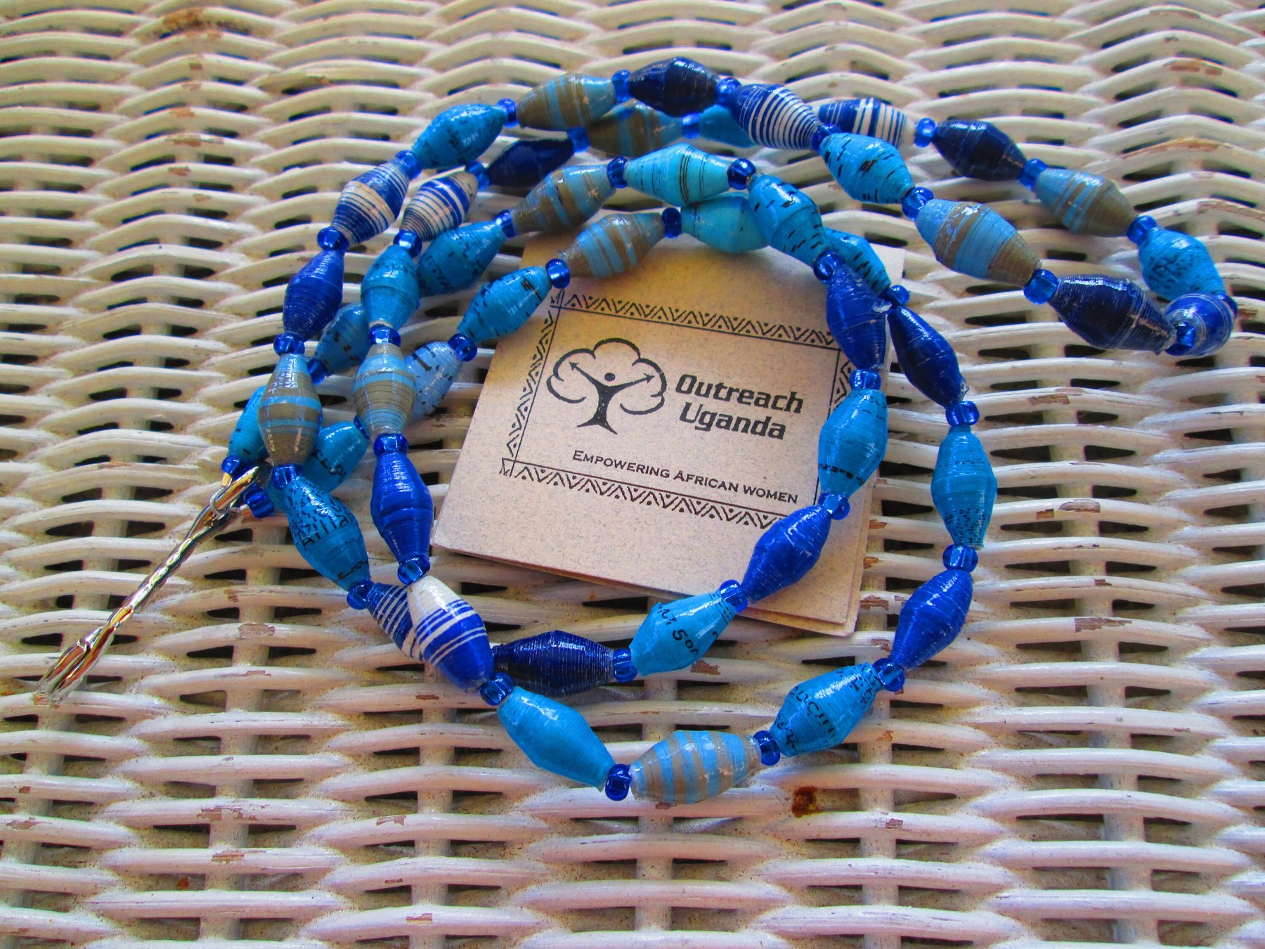 Lanyard, Outreach Uganda Blue Mix paper bead lanyard, 967, detail 5