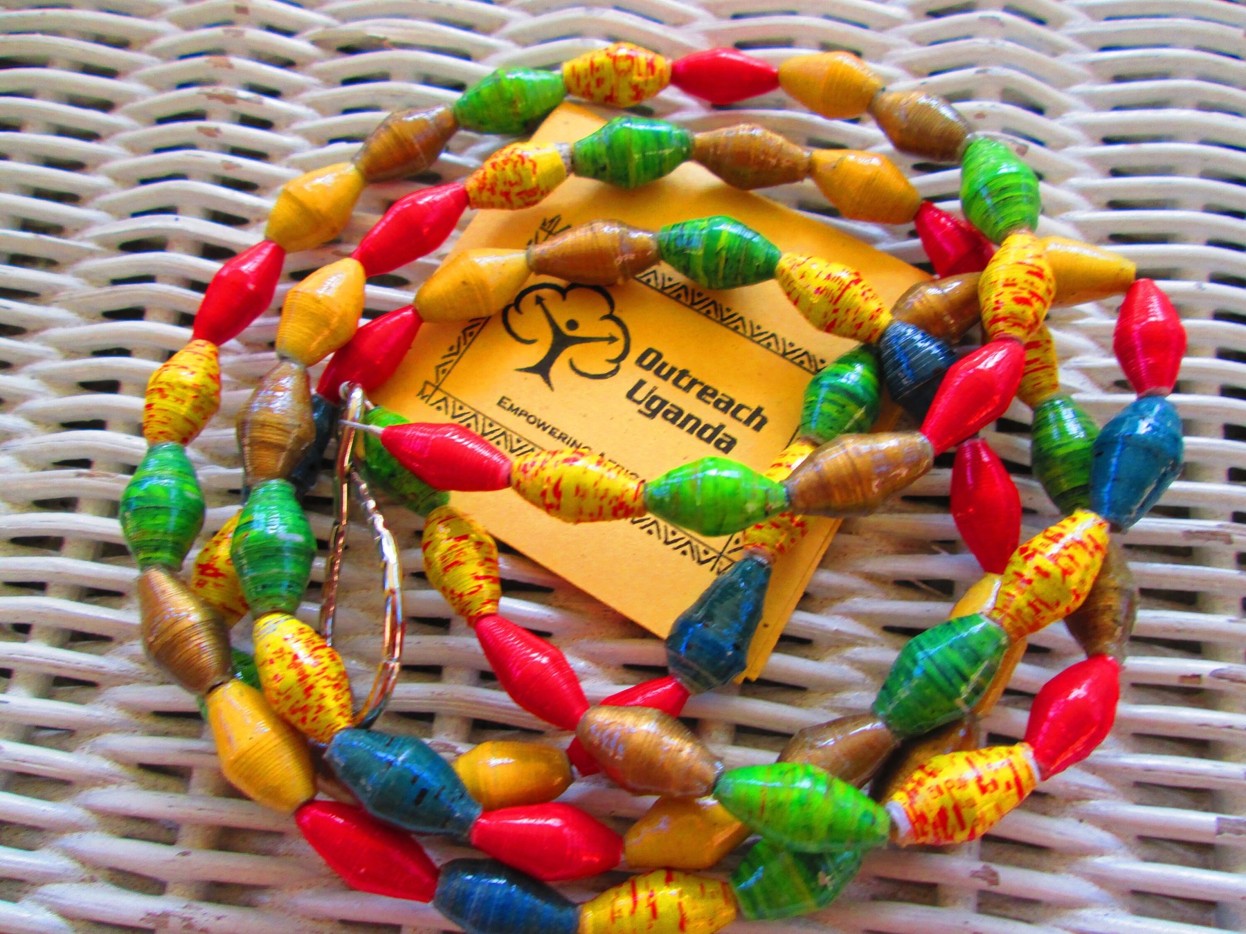 Lanyard, Outreach Uganda Autumn Splendor paper beaded lanyard, ID Badge, 966