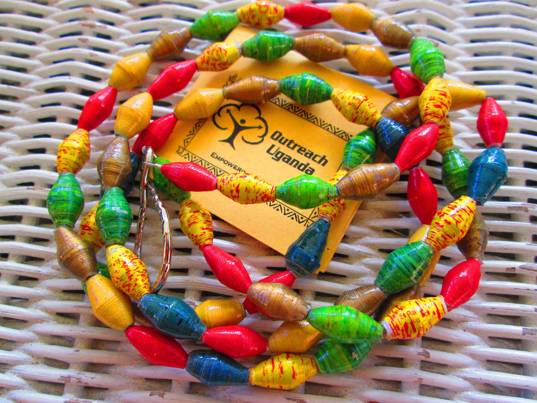 Lanyard, Outreach Uganda Autumn Splendor paper beaded lanyard, ID Badge, 966, detail 2