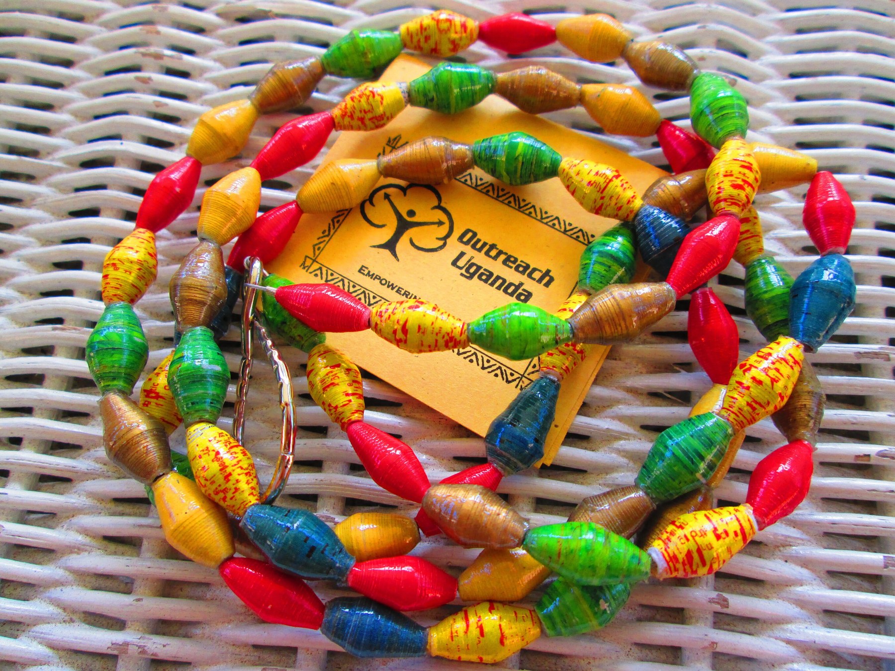 Lanyard, Outreach Uganda Autumn Splendor paper beaded lanyard, ID Badge, 966, detail 3