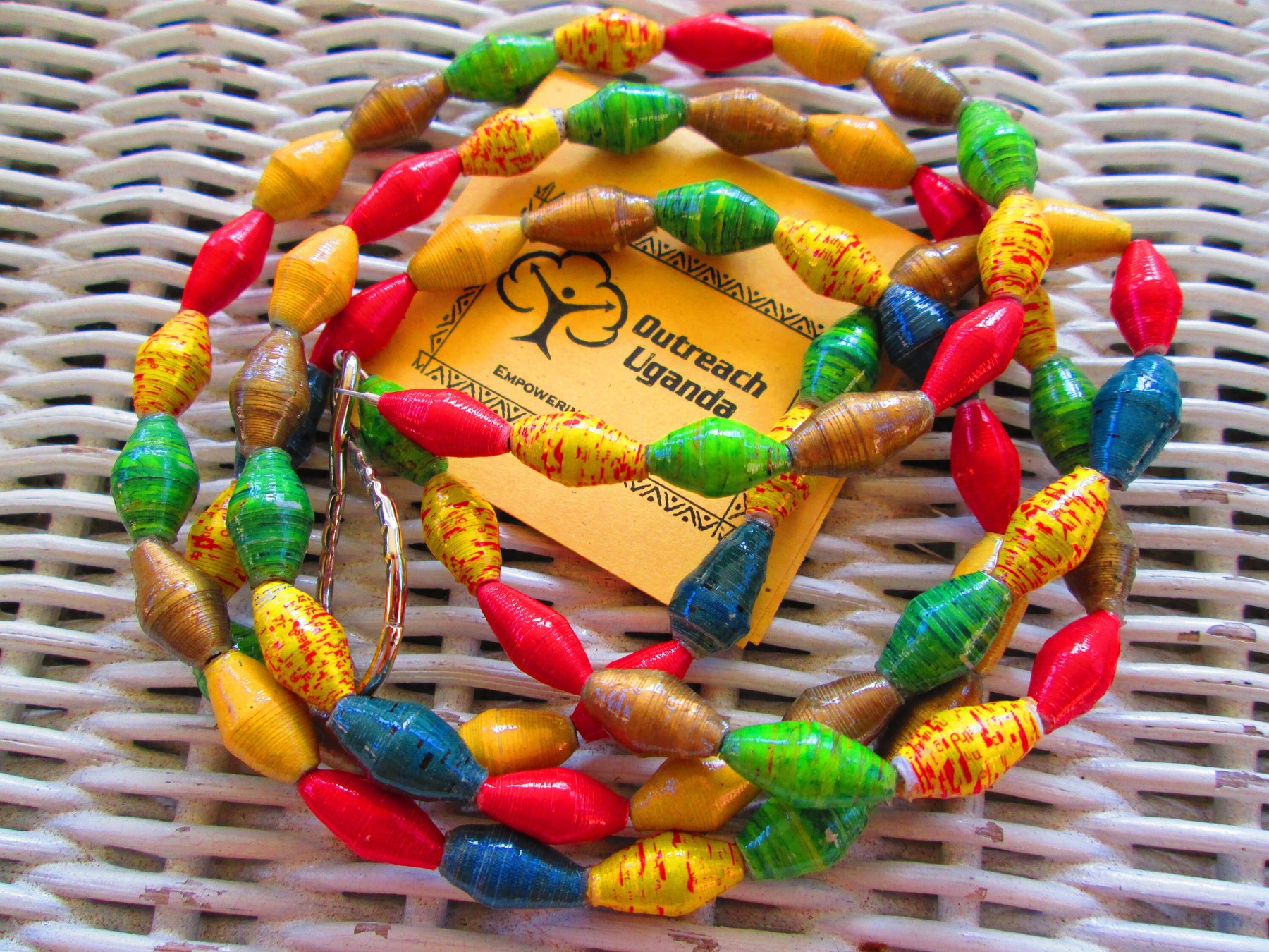 Lanyard, Outreach Uganda Autumn Splendor paper beaded lanyard, ID Badge, 966, detail 4